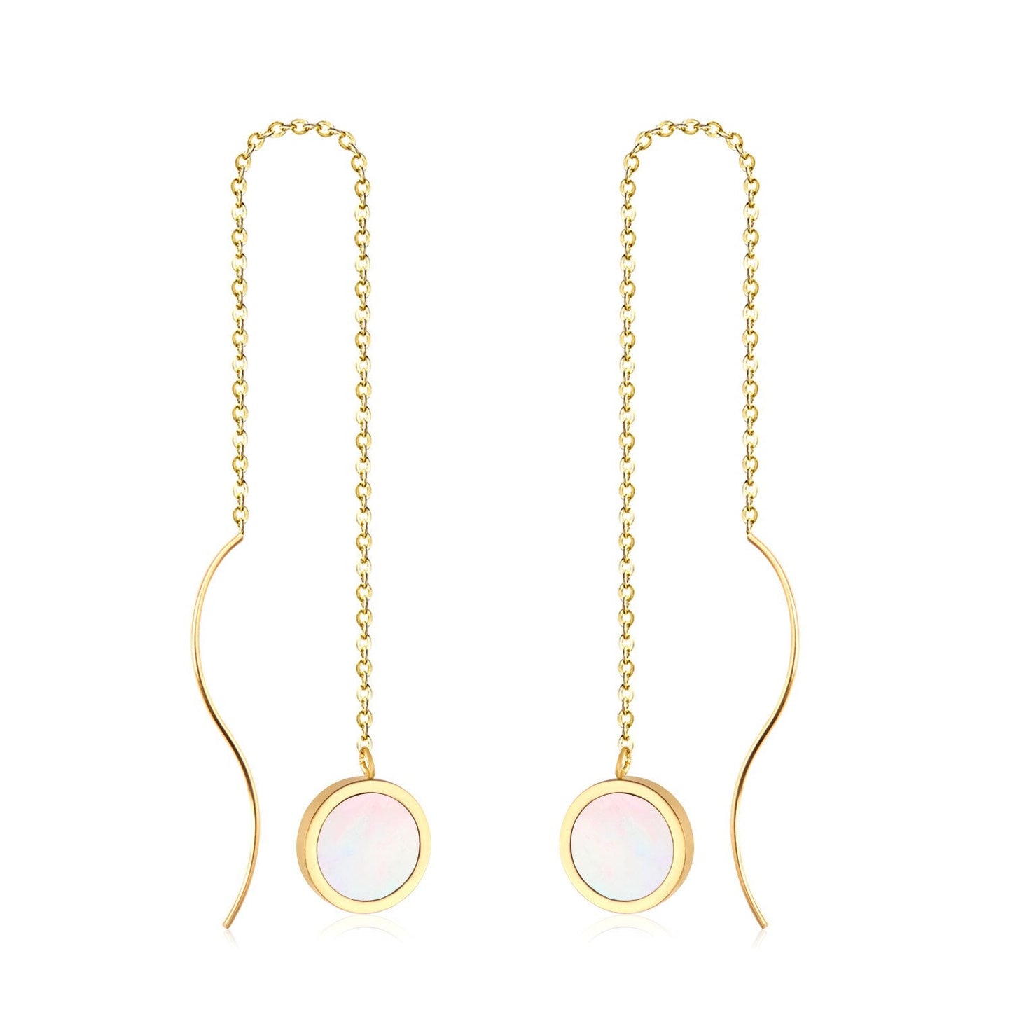 ASON Korean Style Statement Drop Earrings Round Shell Dangle Earring Stainless Steel Jewelry for Women Femme Party Gift