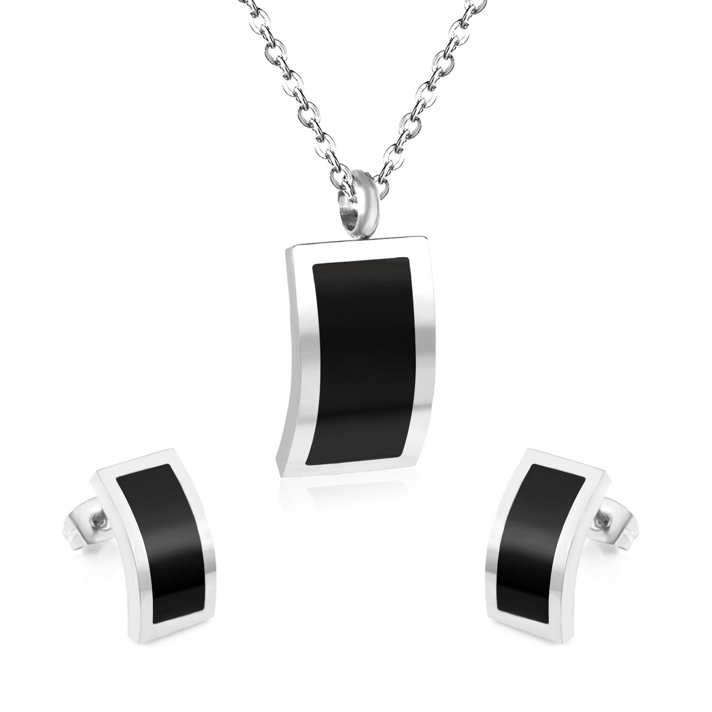Wholesale Ason Necklace Earring Sets Stainless Steel Black Shell Pendant Necklace Bijoux Children Jewelry For Girl Earrings Party