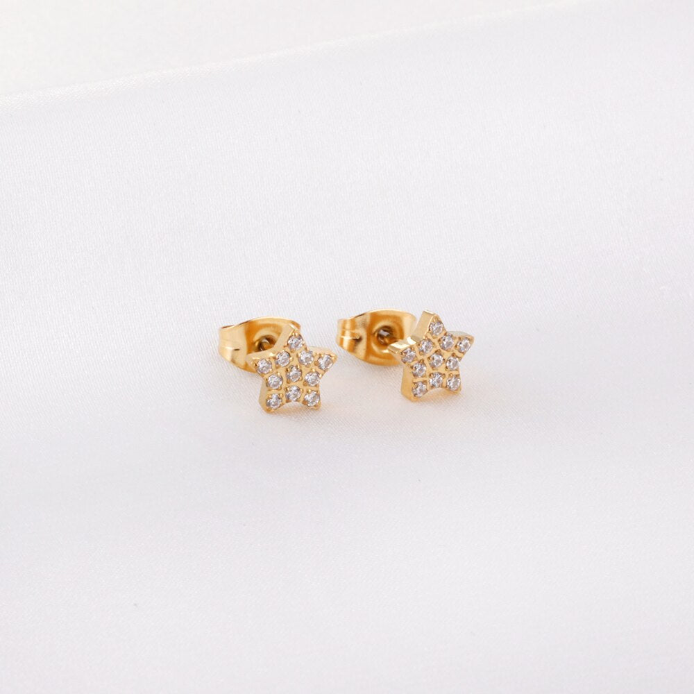 Women Earring New Trendy Stainless Steel Gold Color Flower Star butterfly Heart Monn Stud Earring Fashion Jewelry