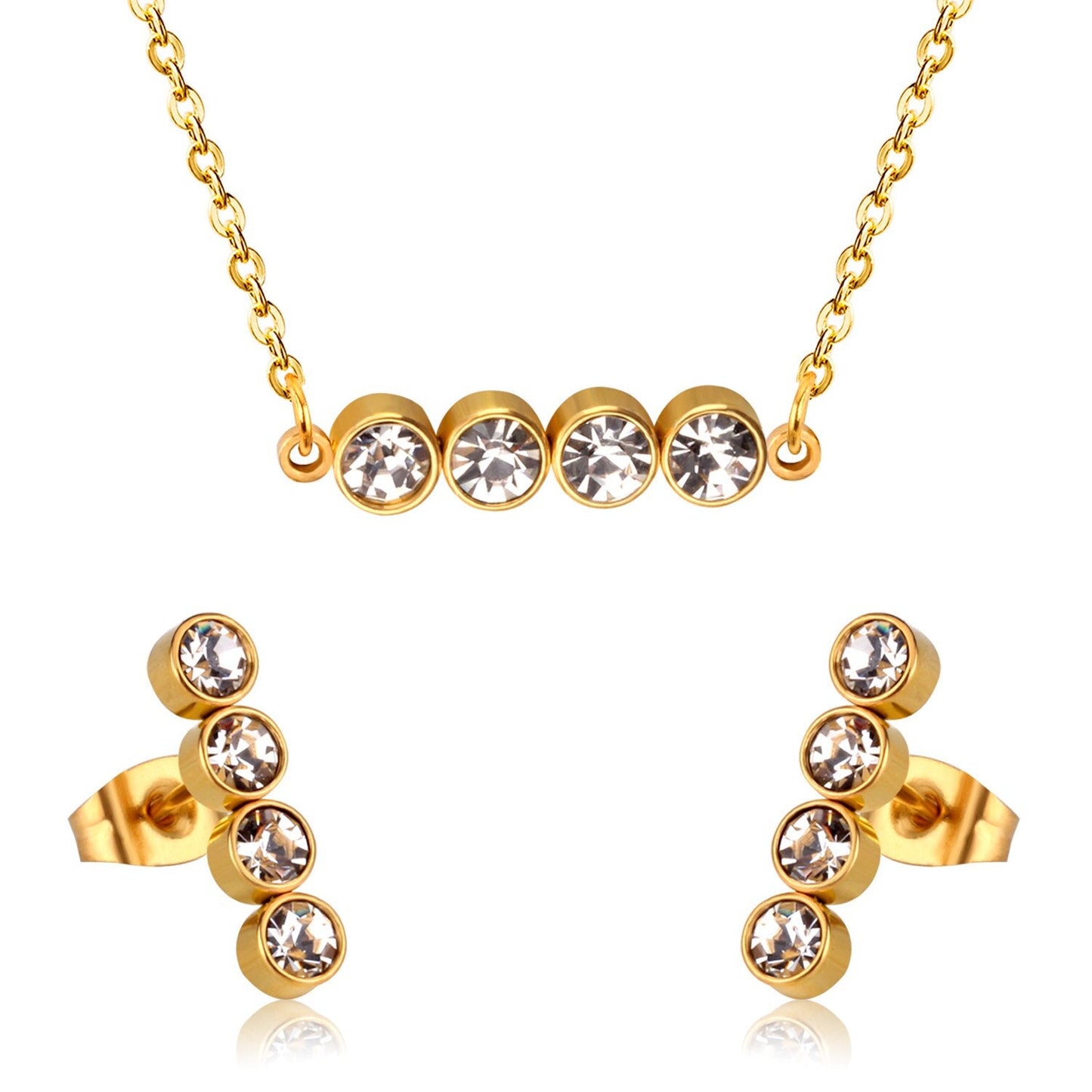 Asonjewelry Cubic Zirconia Gold Color Wedding Jewelry Set for Women 316L Stainless Steel Necklace Pendants Small Stud Earring