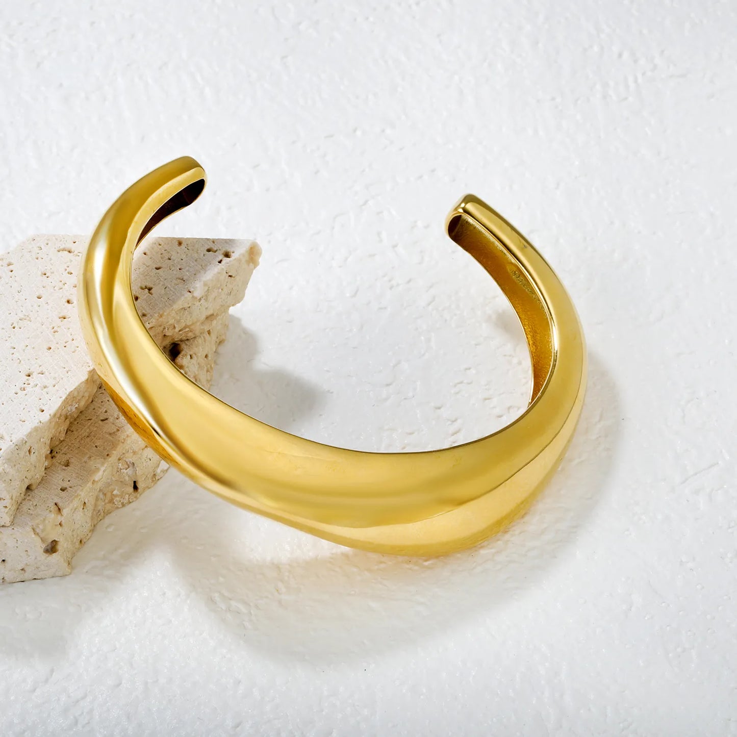 ✨ Wholesale 14mm 60mm ID Cuff Bangle | Irregular Smooth Design | Steel/Gold Finish