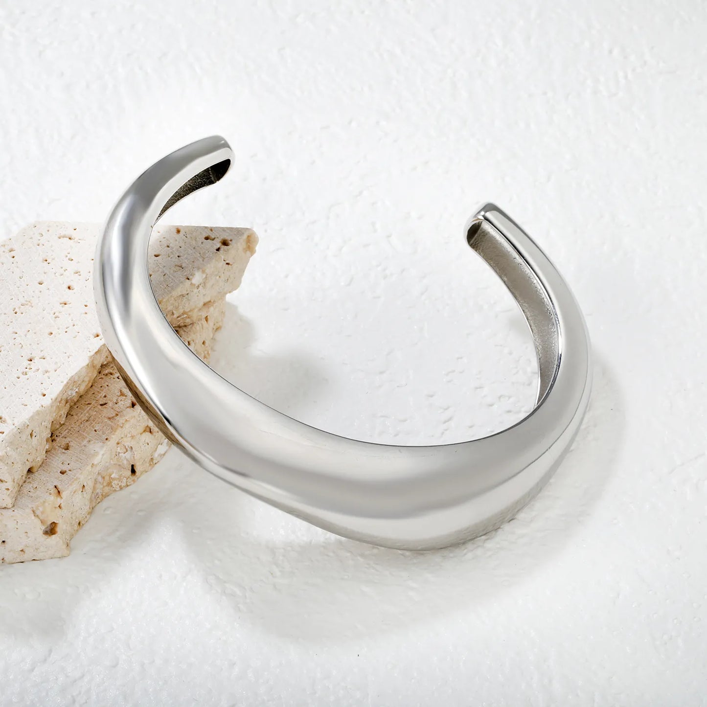 ✨ Wholesale 14mm 60mm ID Cuff Bangle | Irregular Smooth Design | Steel/Gold Finish