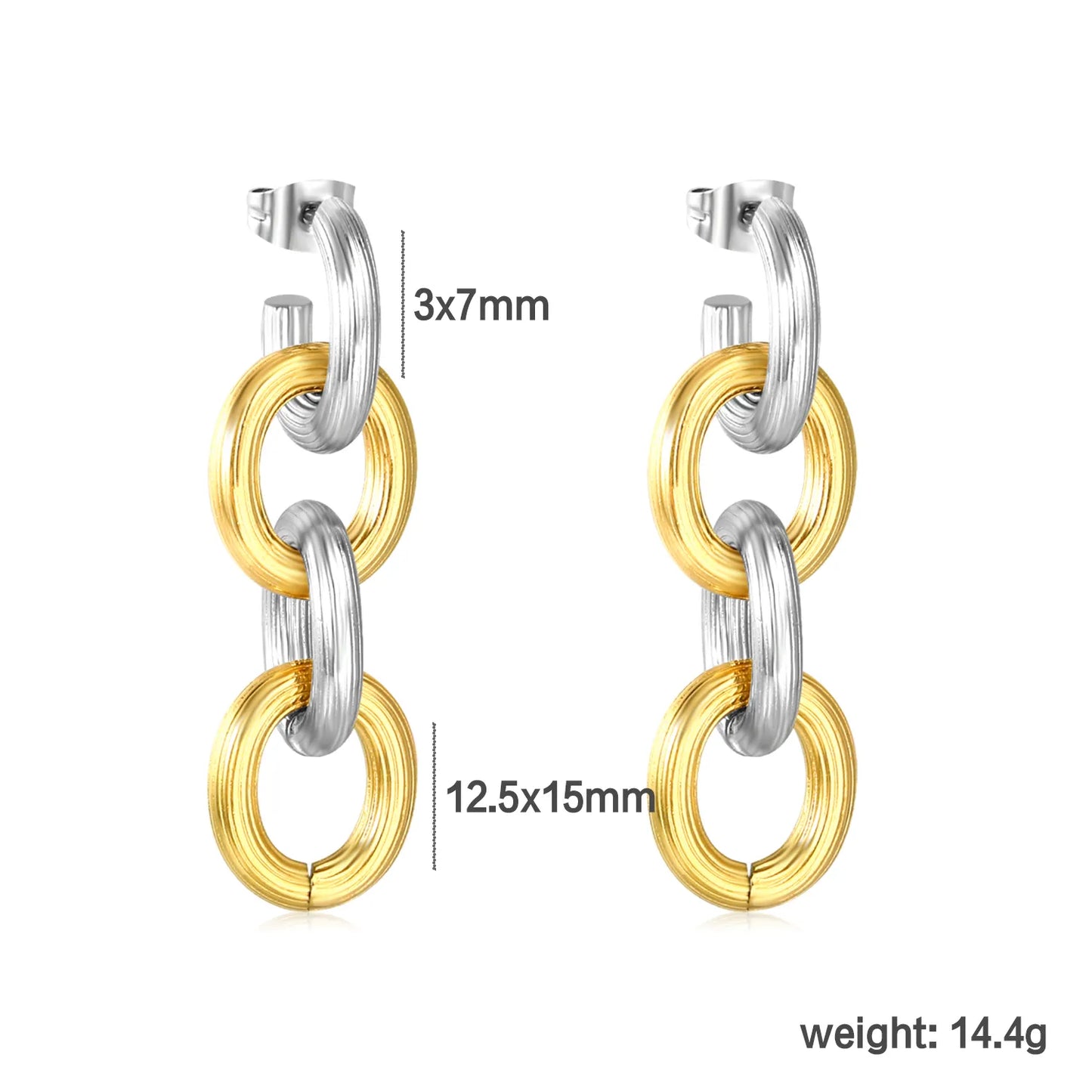 ✨ Wholesale Two-Tone Stainless Steel Fringe Earrings | 3x7mm to 12.5x15mm Graduated Oval Drops | Modern Tassel Design