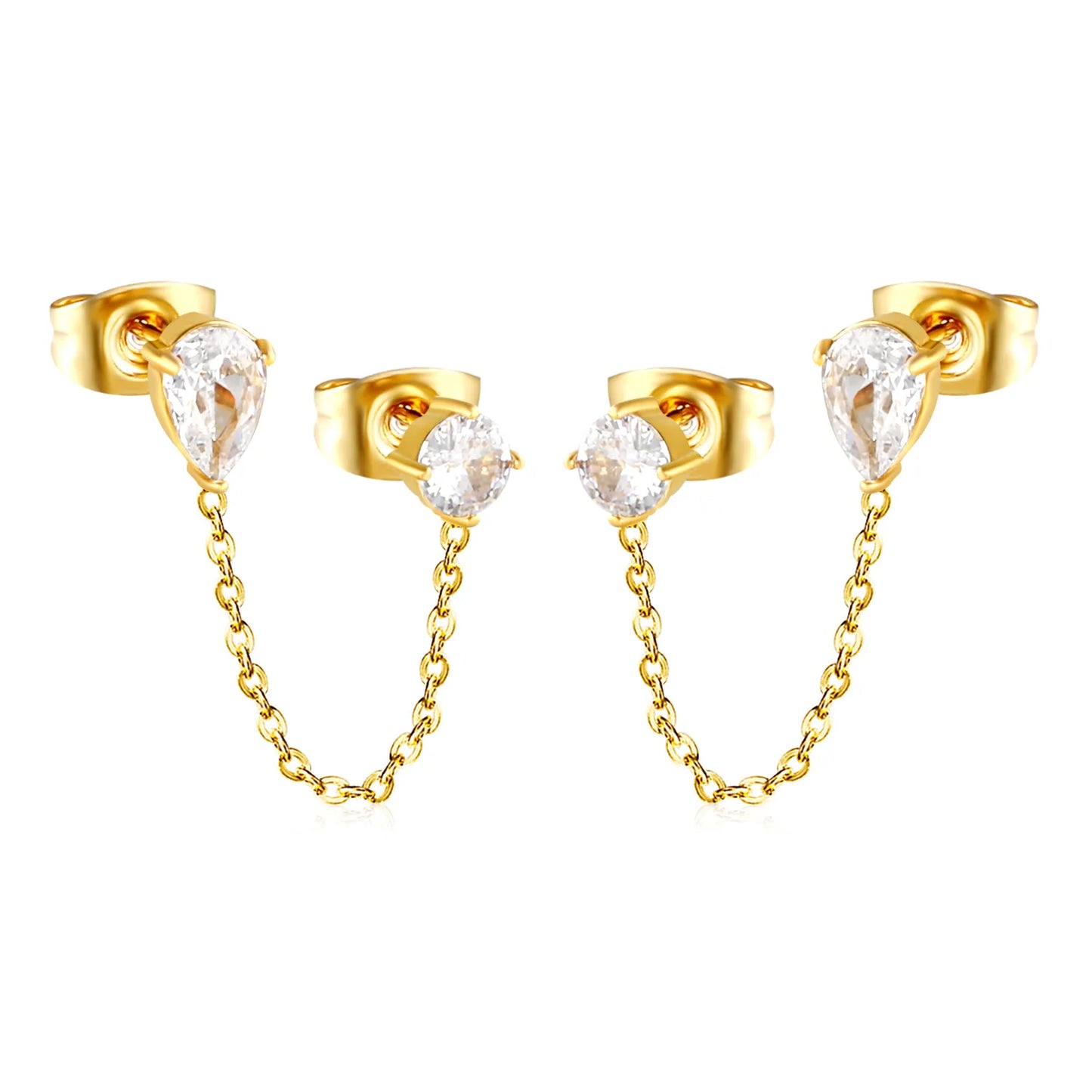 ✨ Wholesale 4mm Round + 4x6mm Teardrop Earrings | Gold Stainless Steel | Double Pin