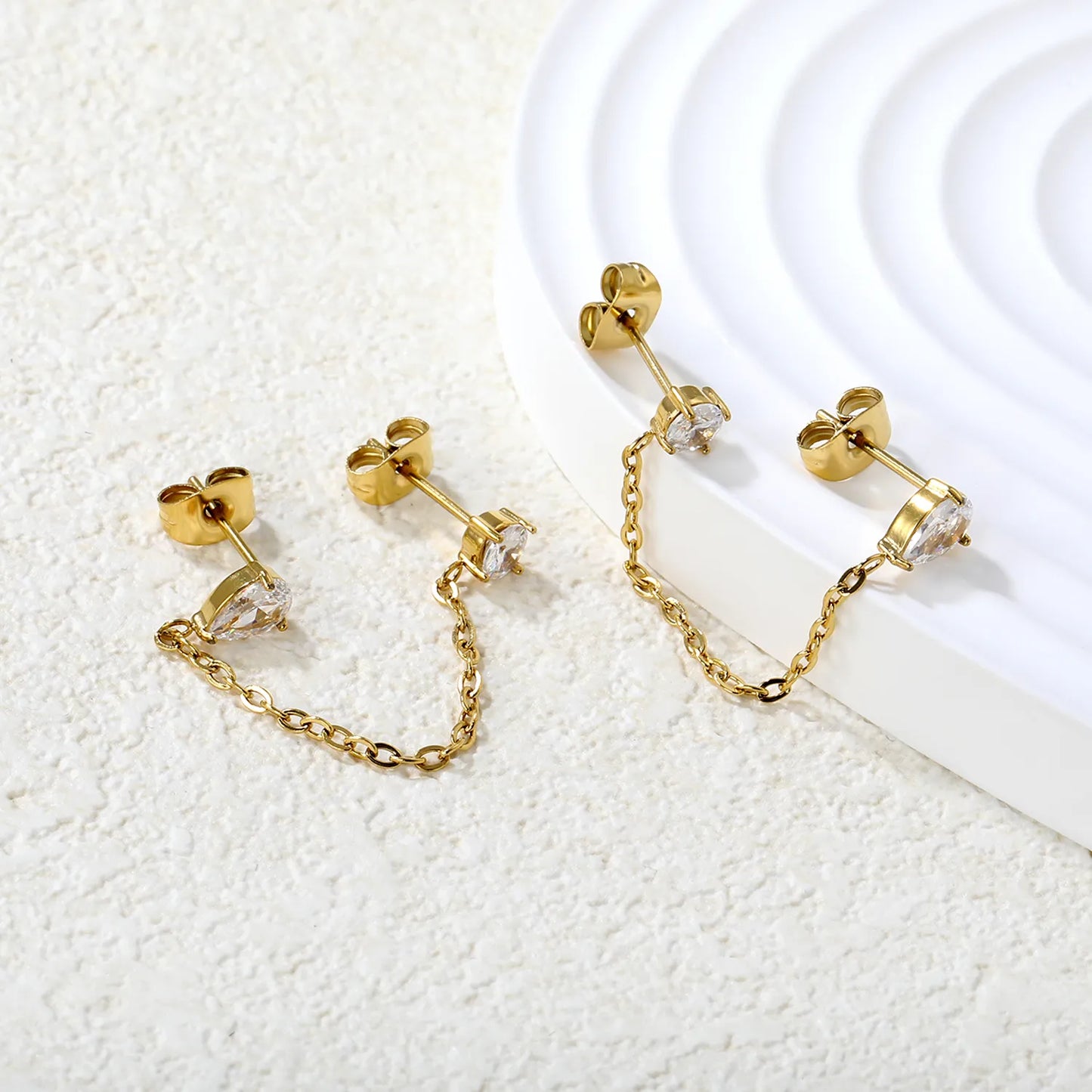 ✨ Wholesale 4mm Round + 4x6mm Teardrop Earrings | Gold Stainless Steel | Double Pin