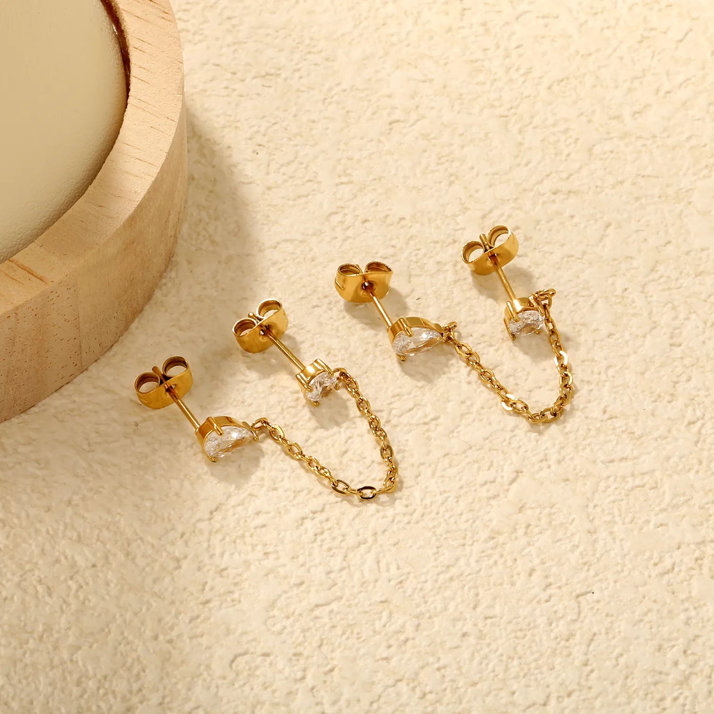 ✨ Wholesale 4mm Round + 4x6mm Teardrop Earrings | Gold Stainless Steel | Double Pin