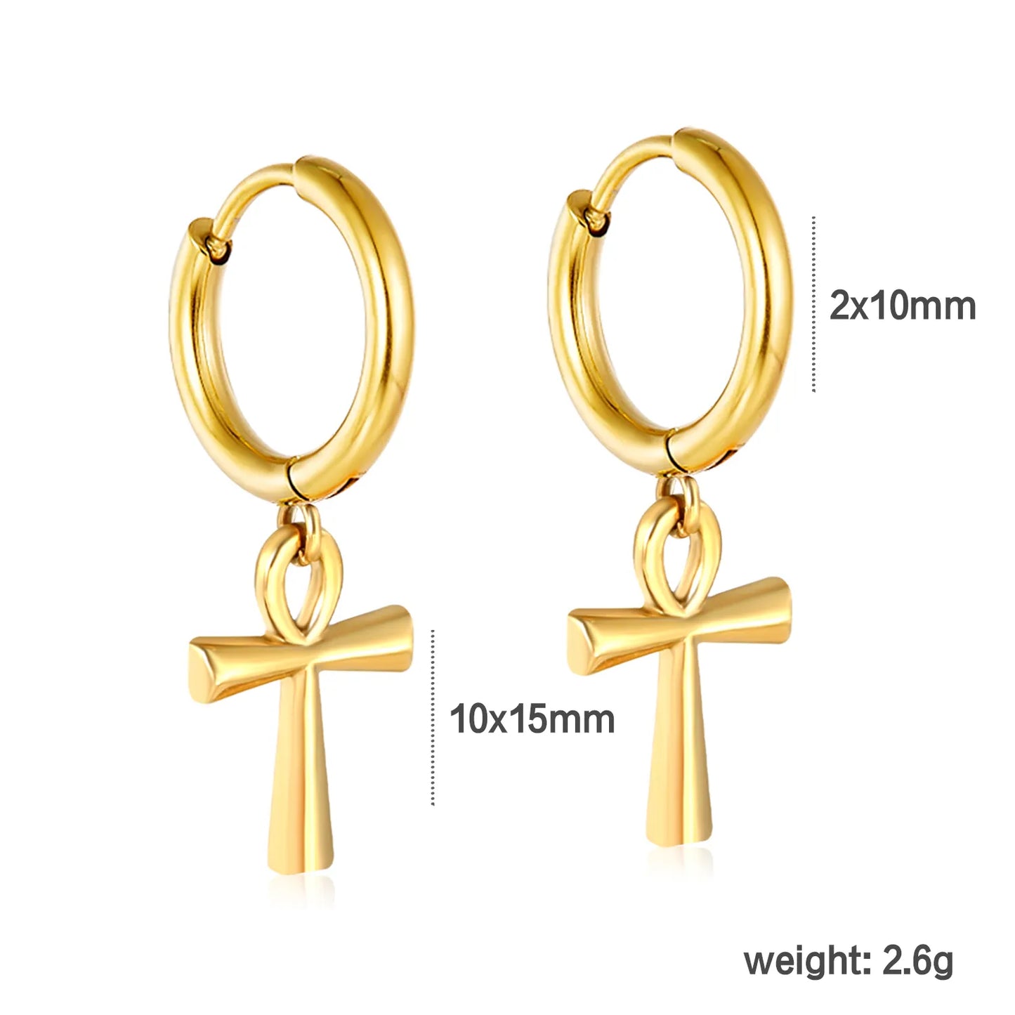 ✨✝️ Wholesale 10mm Clip-On Cross Earrings | 10x15mm Enamel Drop | Gold Stainless Steel