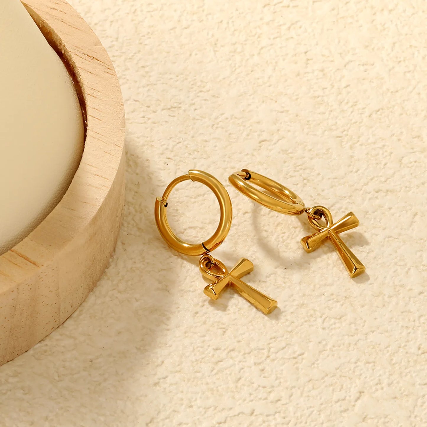 ✨✝️ Wholesale 10mm Clip-On Cross Earrings | 10x15mm Enamel Drop | Gold Stainless Steel