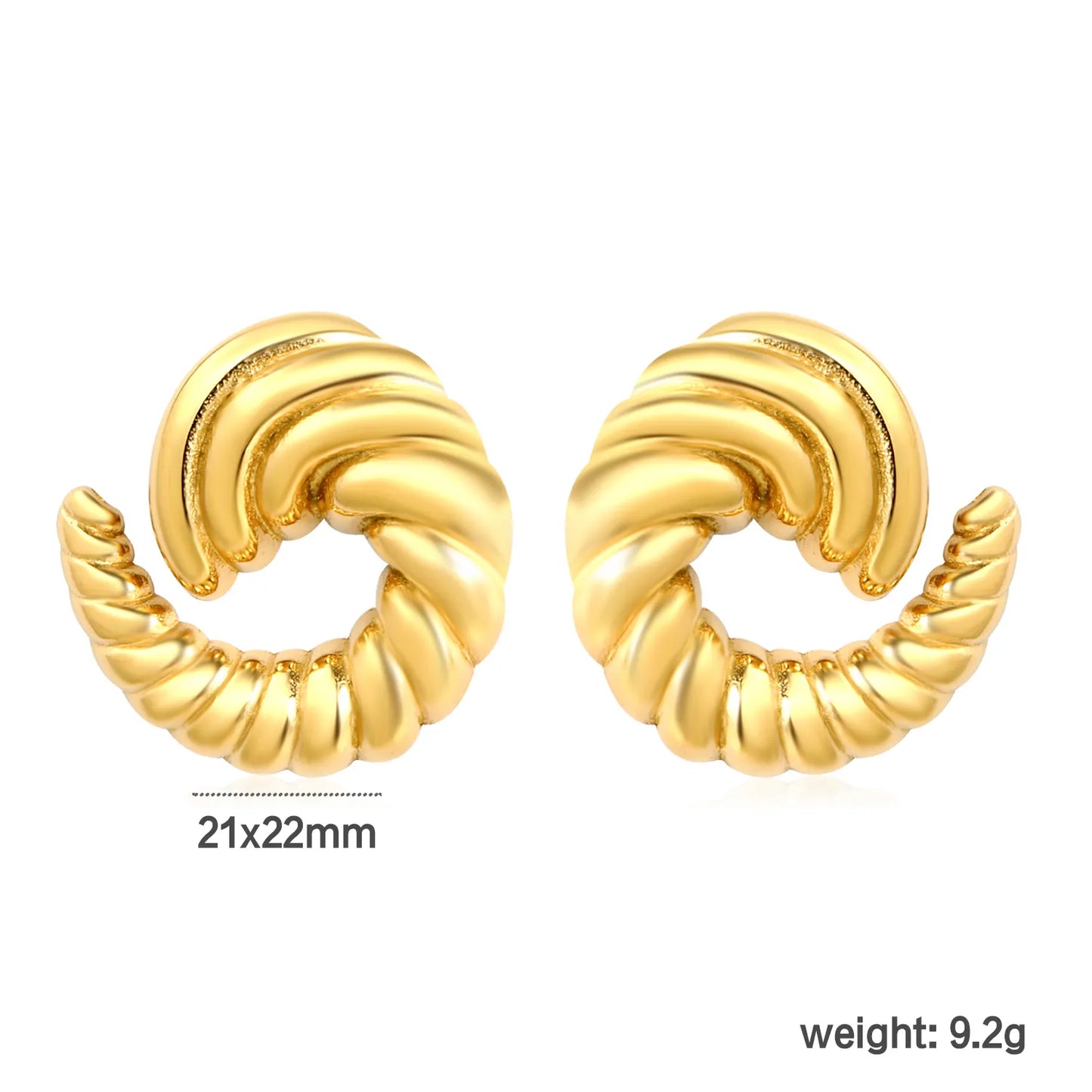 ✨🌀 Wholesale 21x22mm Spiral Horn Earrings | Gold Stainless Steel | Statement Studs