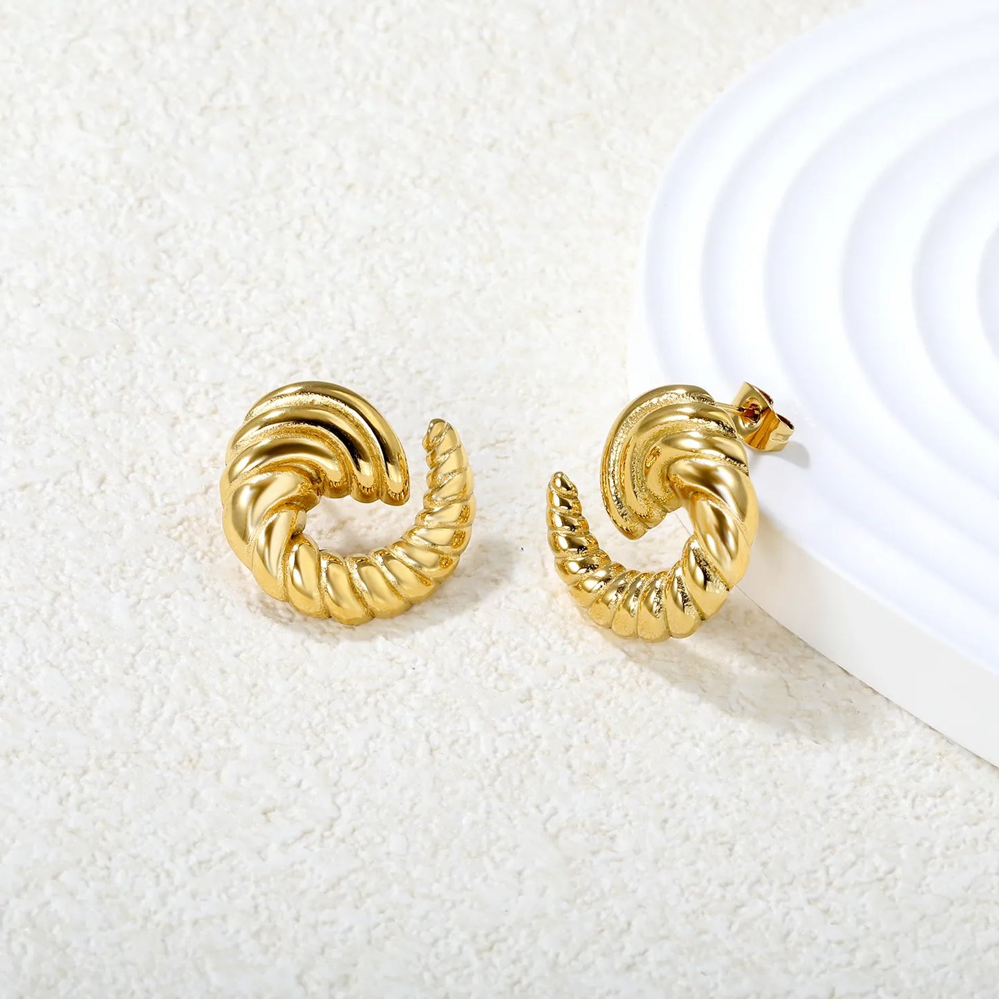 ✨🌀 Wholesale 21x22mm Spiral Horn Earrings | Gold Stainless Steel | Statement Studs