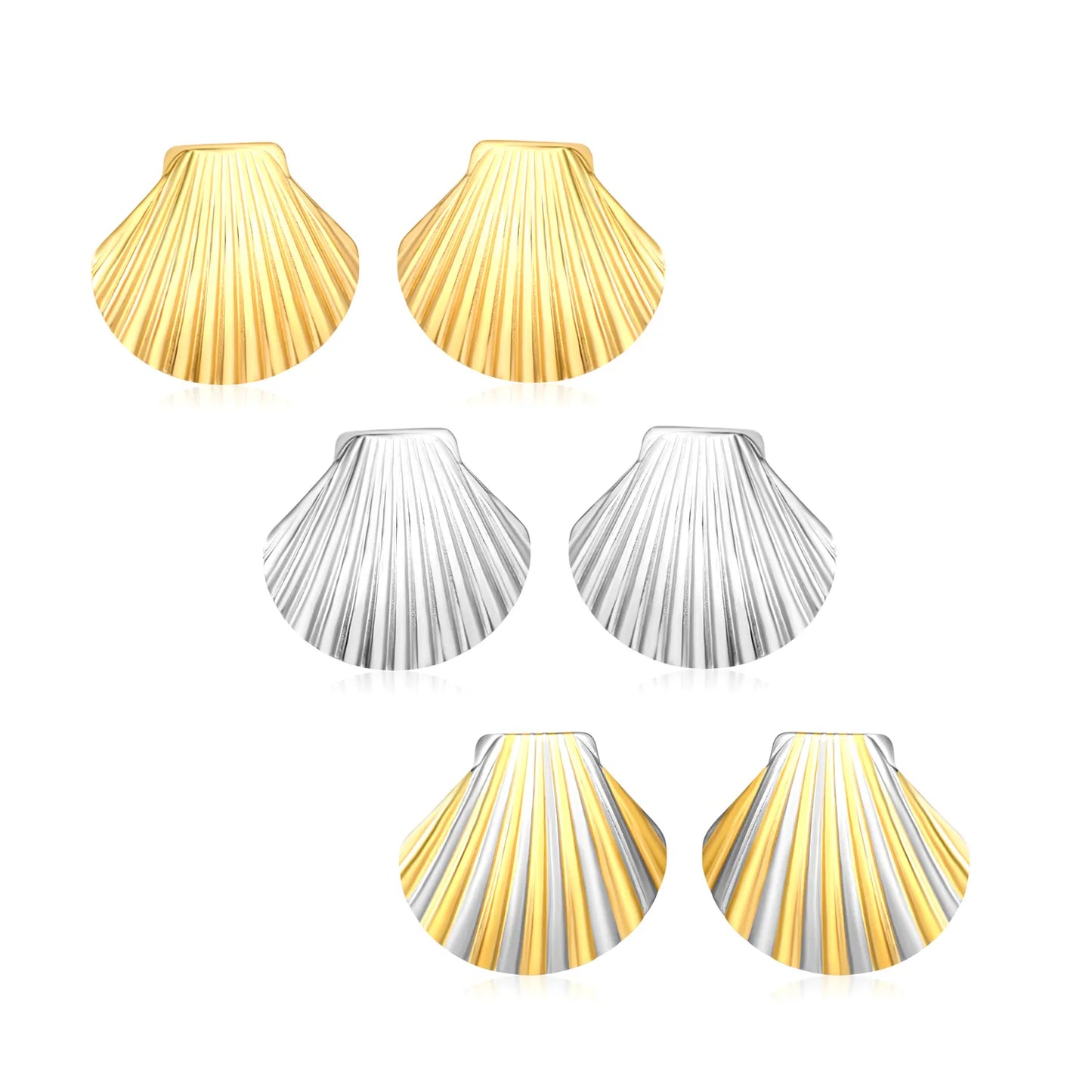 ✨ Wholesale Stainless Steel Shell Earrings | 32.4*29.2mm Natural Mother-of-Pearl | Gold/Steel/Two-Tone Colors | Hypoallergenic Studs