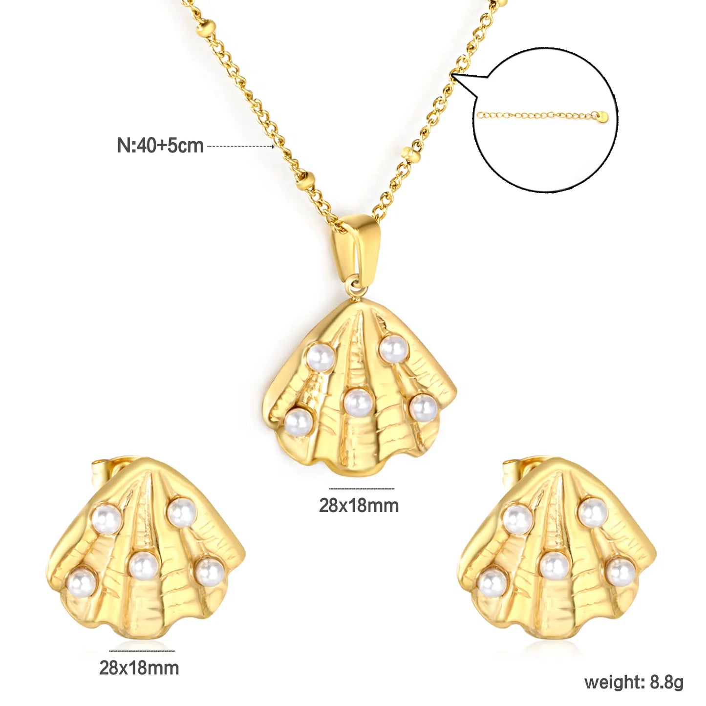 ✨ Wholesale Gold Stainless Steel Earring & Beaded Chain Set | 0.4mm Beaded Chain 40+5cm with Lobster Clasp | Matching Jewelry Set