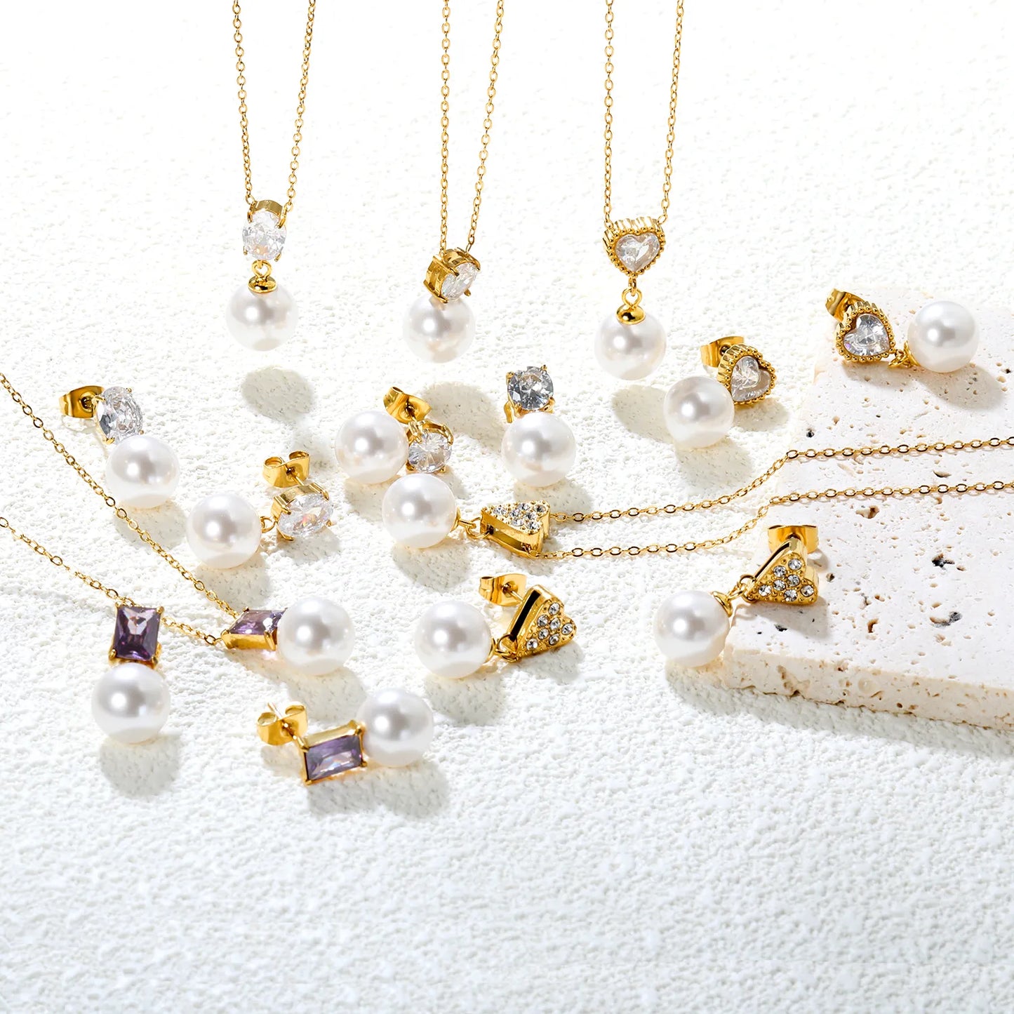 ✨💎 18K Gold Zircon Jewelry Set Wholesale (MOQ 12+) | Stainless Steel Necklace & Earrings 🌍 | Hypoallergenic Luxury Gift Set