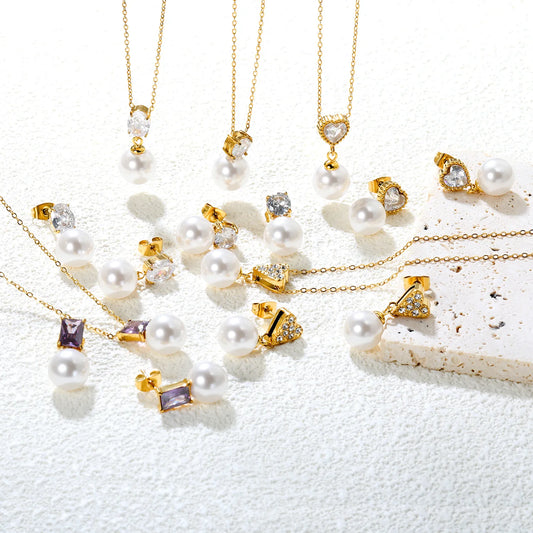 ✨💎 18K Gold Zircon Jewelry Set Wholesale (MOQ 12+) | Stainless Steel Necklace & Earrings 🌍 | Hypoallergenic Luxury Gift Set