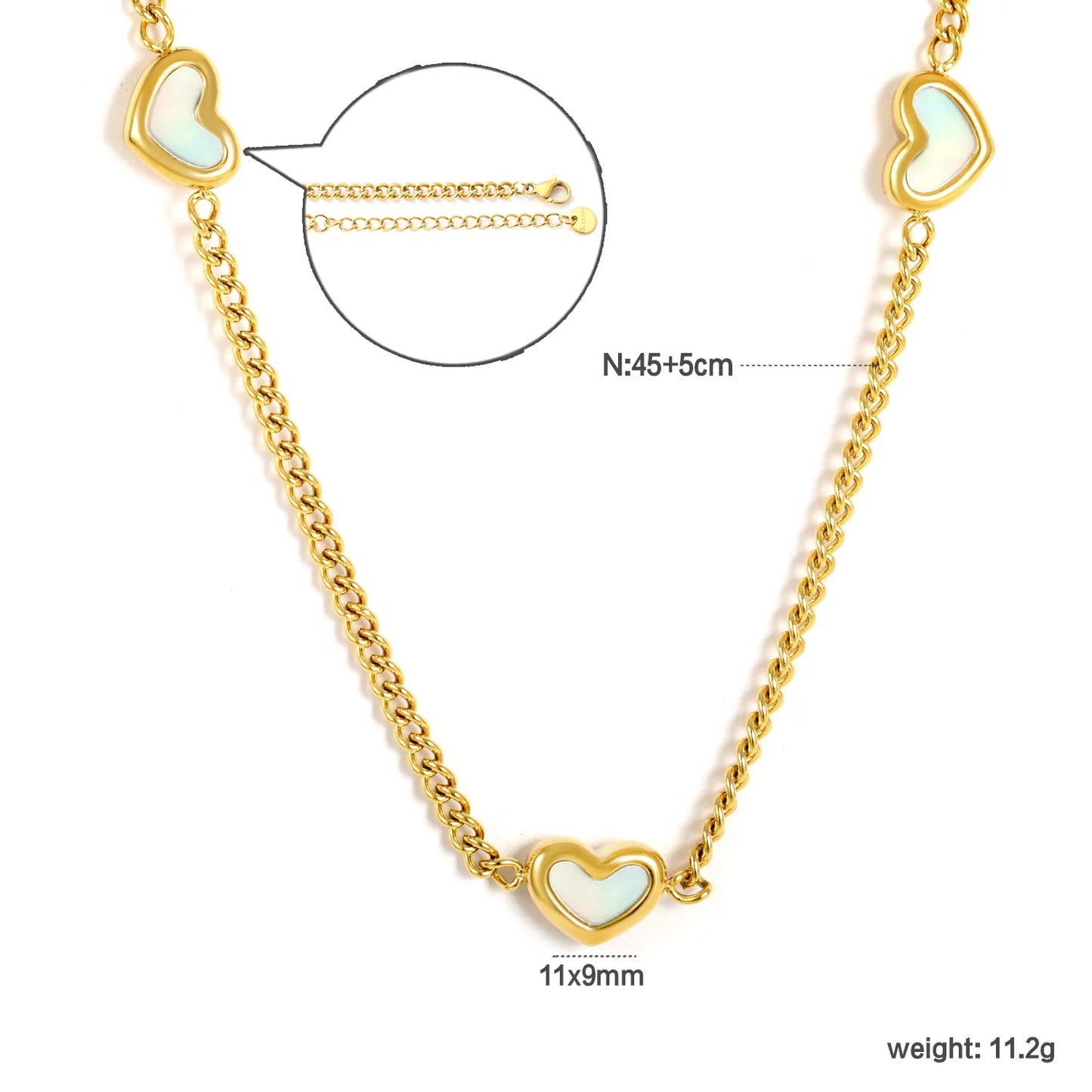 ✨💖 Wholesale 11x9mm Shell Heart Pendant Necklace | 40+5cm Gold Chain | Beach Jewelry