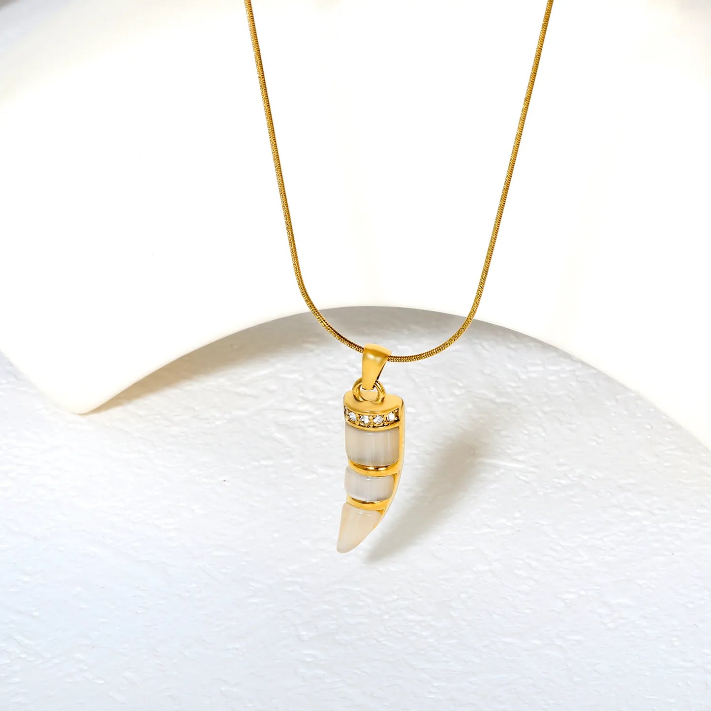 ✨ Wholesale Gold Stainless Steel Ivory & Turquoise/White Cat Eye Necklace | 10*29mm Pendant | 1.0mm Snake Chain 50+5cm with 6mm Lobster Clasp