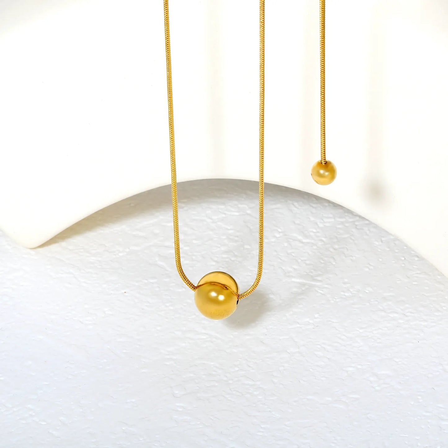 ✨ Wholesale Two-Tone/Gold Stainless Steel Beaded Necklace | 12mm Gold Beads & 1.2mm Snake Chain 60cm | Statement Sweater Chain