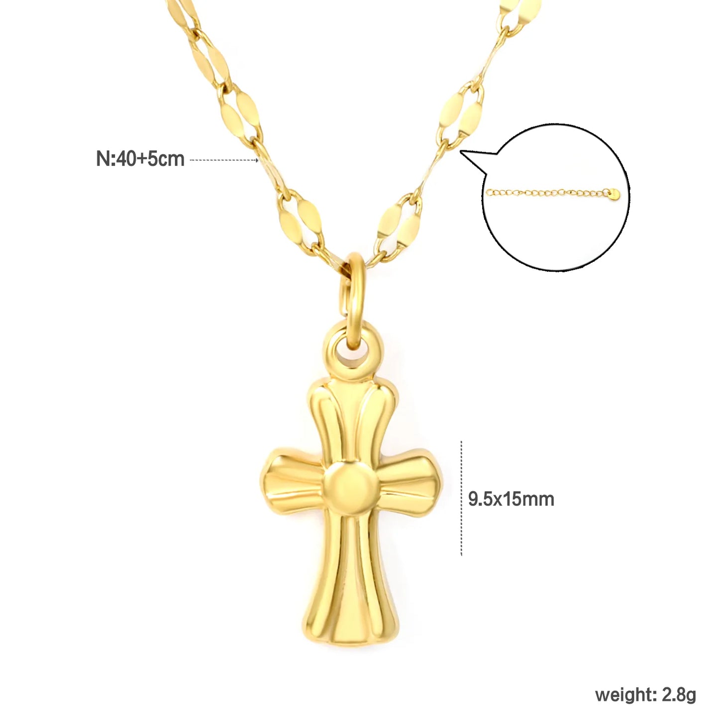 ✨ Wholesale Gold Stainless Steel Vintage Cross Necklace | 9.5*15mm Antique Cross Pendant | Cable Chain 40+5cm with 6mm Lobster Clasp
