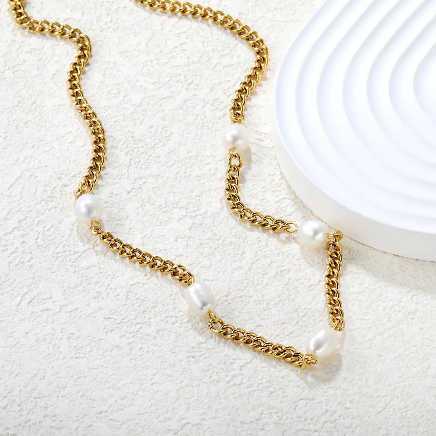 ✨ Wholesale Pearl Necklace Set | 5-8mm Freshwater Pearls | Gold Chain + Cross Charm
