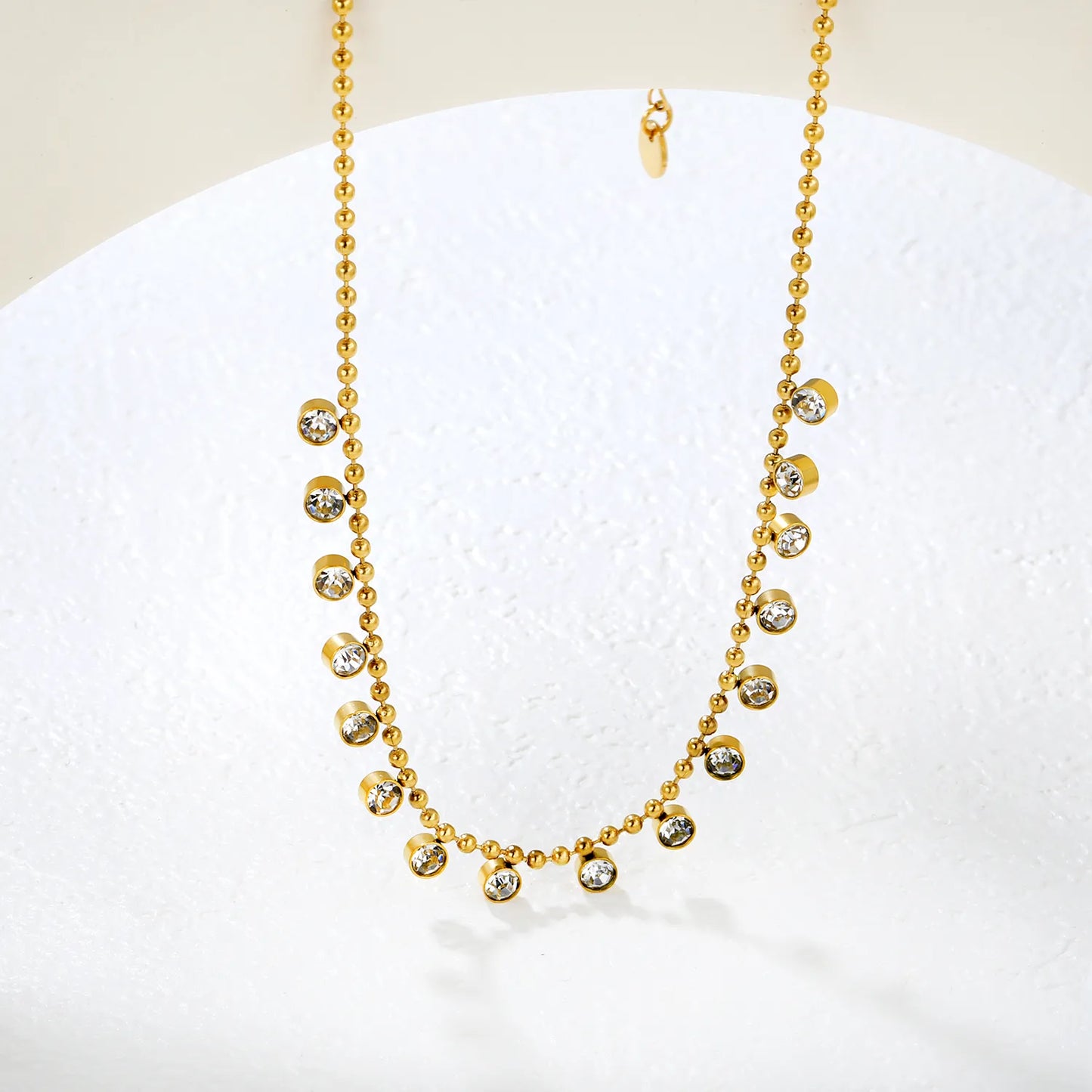 ✨💎 Wholesale 4mm Diamond Circle Necklace | 16-Piece Chain | Gold Stainless Steel