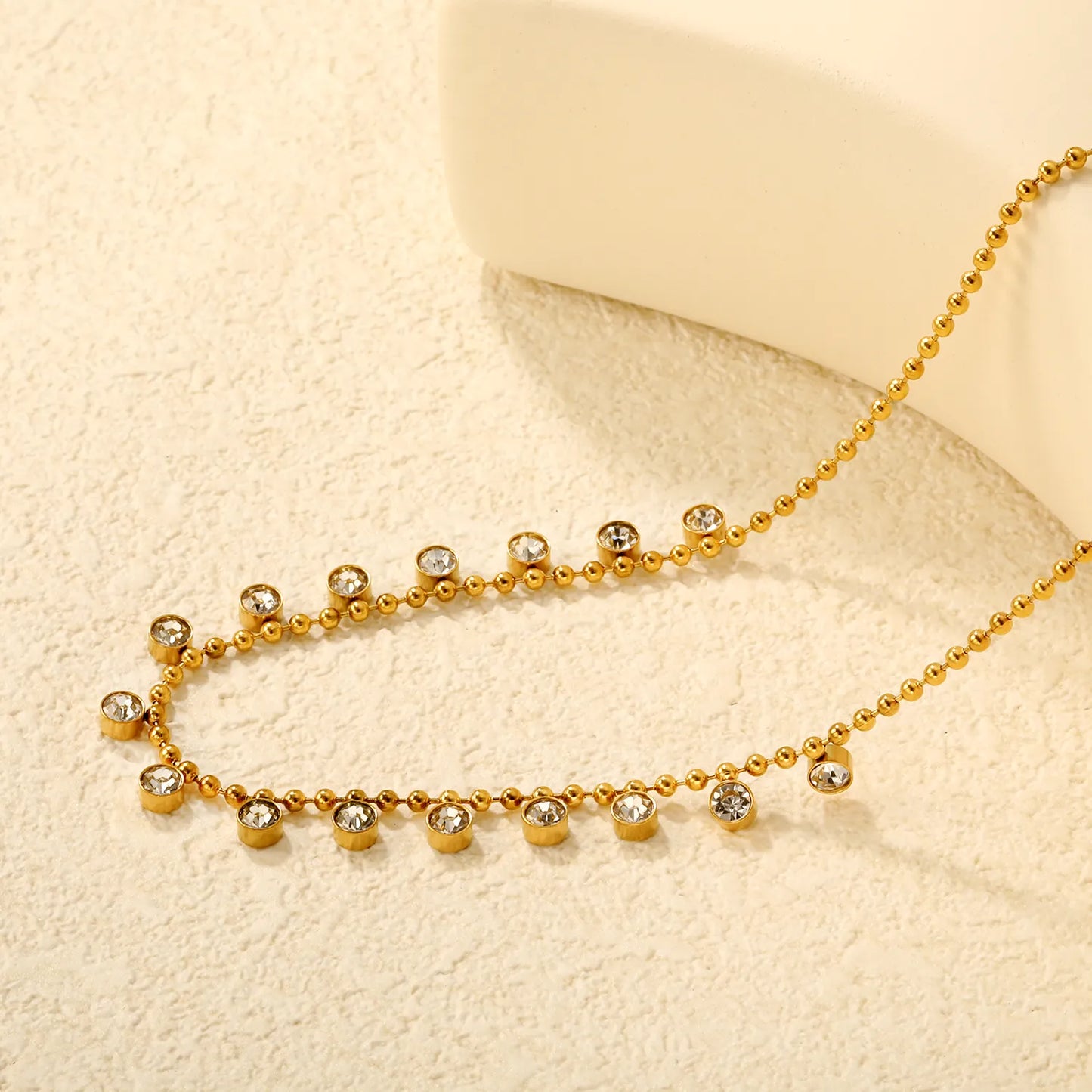 ✨💎 Wholesale 4mm Diamond Circle Necklace | 16-Piece Chain | Gold Stainless Steel