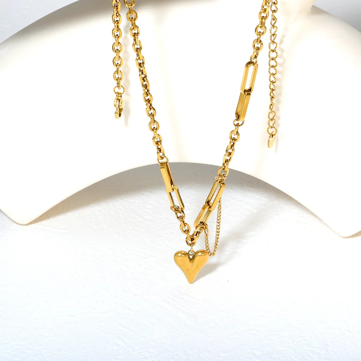 ✨ Wholesale Gold Stainless Steel Heart Pendant Necklace | 12.3*14.6mm Elegant Heart Design | 40+5cm Chain with 6mm Lobster Clasp