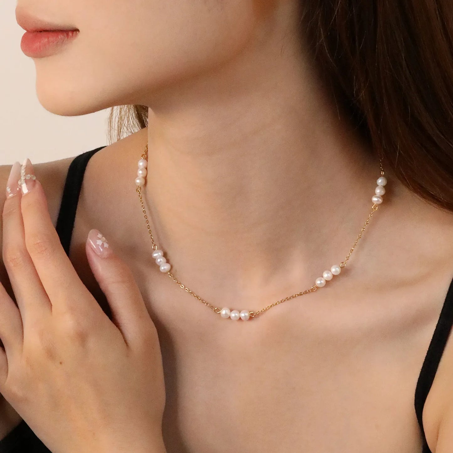 ✨ Wholesale Pearl Necklace Set | 5-8mm Freshwater Pearls | Gold Chain + Cross Charm