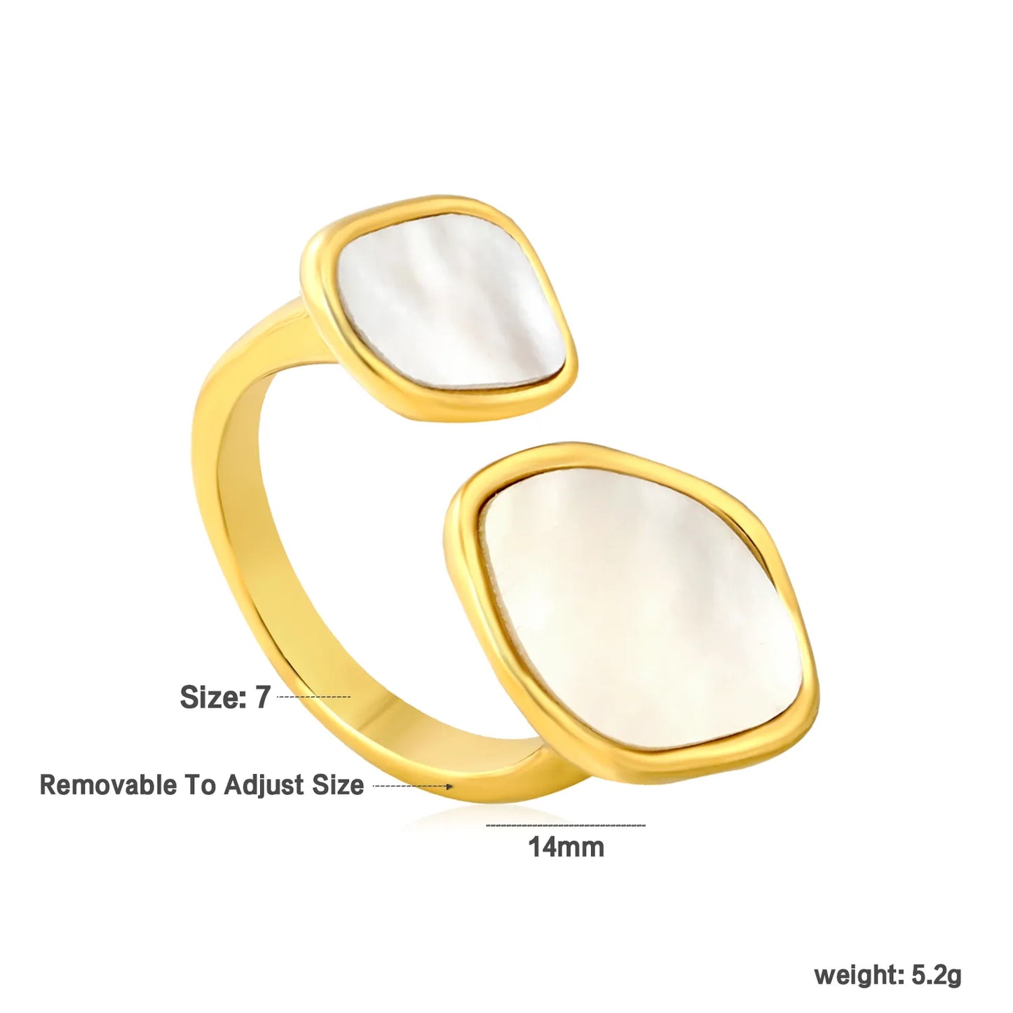 ✨ Wholesale 14mm Shell Open Ring | Gold Stainless Steel | Boho Beach Jewelry