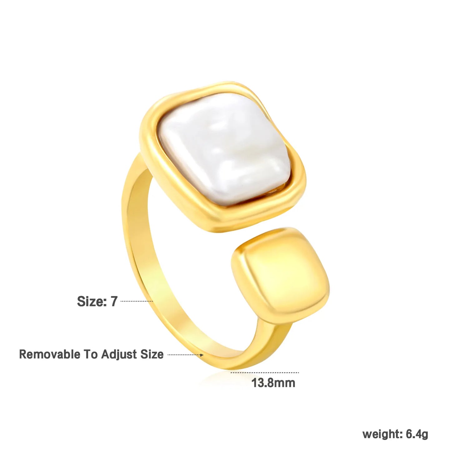 ✨ Wholesale Gold Stainless Steel Tiger Eye & Faux Pearl Open Ring | Adjustable Statement Ring | Bulk Boho Jewelry