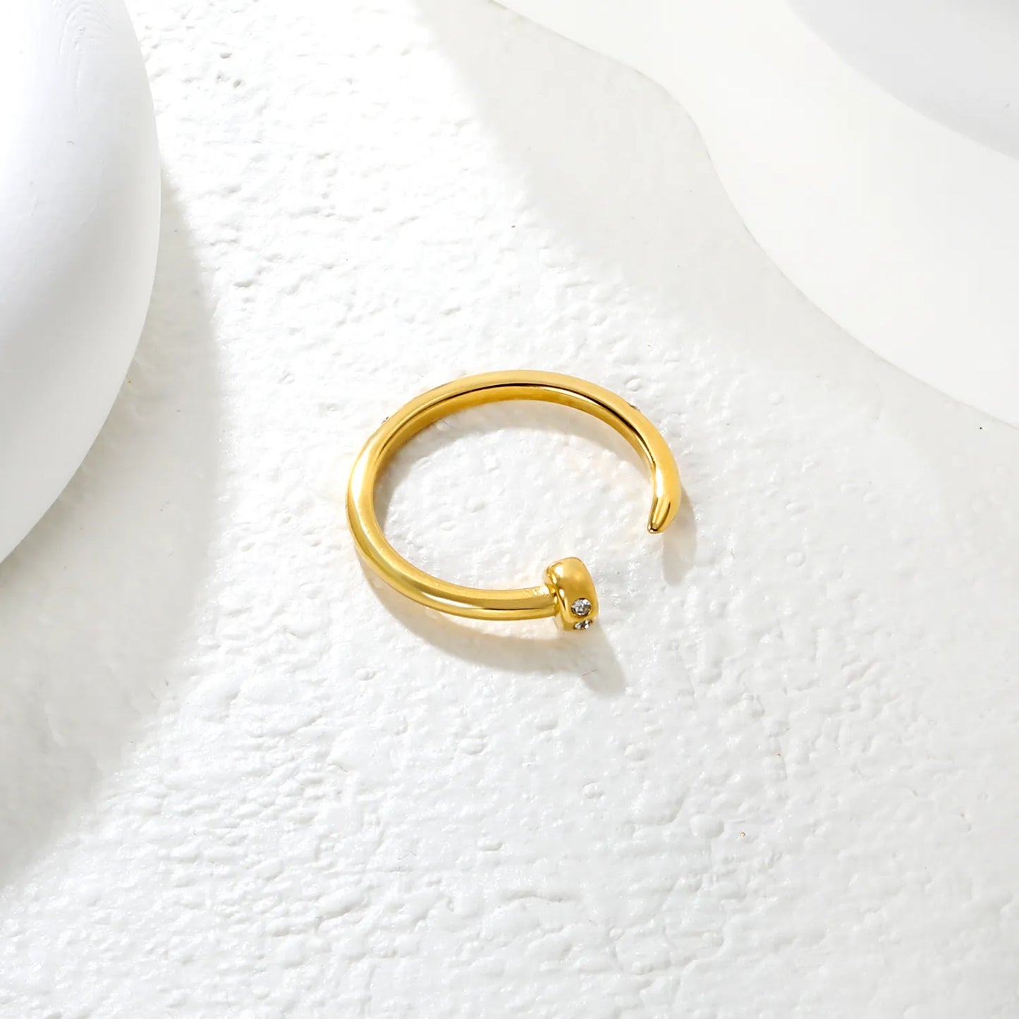 ✨ Wholesale Gold Stainless Steel Zirconia Open Ring | 4.5mm Dainty Band | Adjustable Minimalist Ring