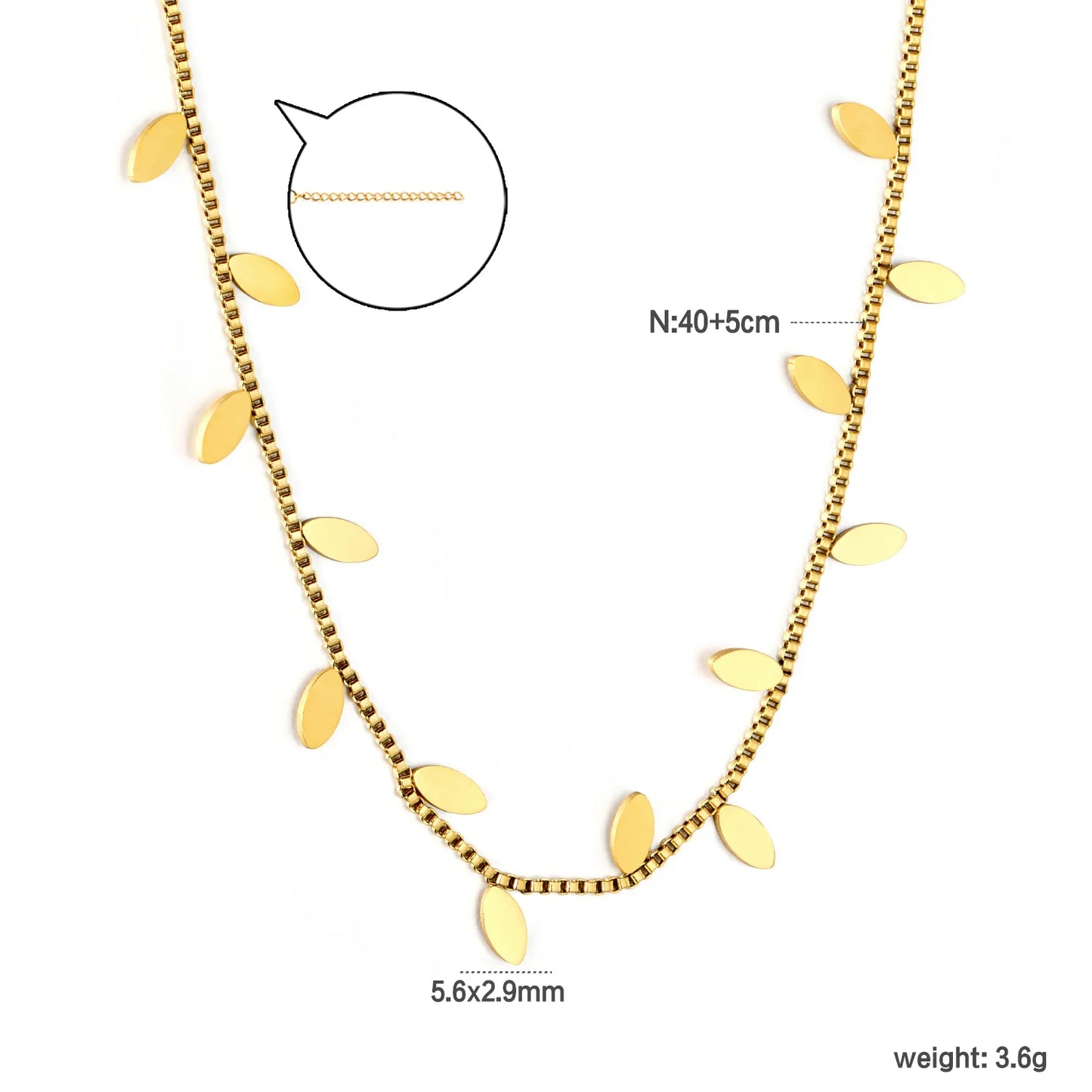 ✨ 18k gold plated Leaf Shape 40+5cm Stainless Steel Chain Necklace Wholesale (MOQ 12+) | Durable Jewelry Chains 🌍 | Box/Cable/Rope/Franco Links