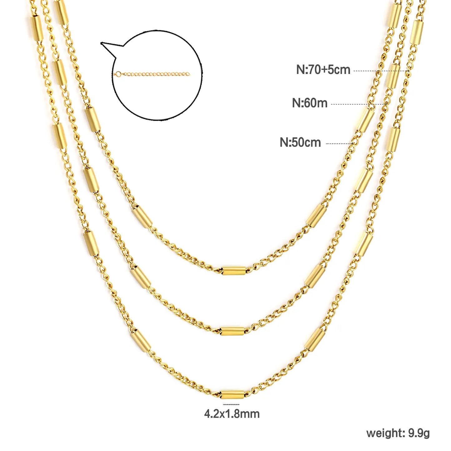 ✨ 50+60+70cm Extended layering PVD 18k gold Stainless Steel Chain Necklace Wholesale (MOQ 12+) | Durable Jewelry Chains 🌍 | Box/Cable/Rope/Franco Links