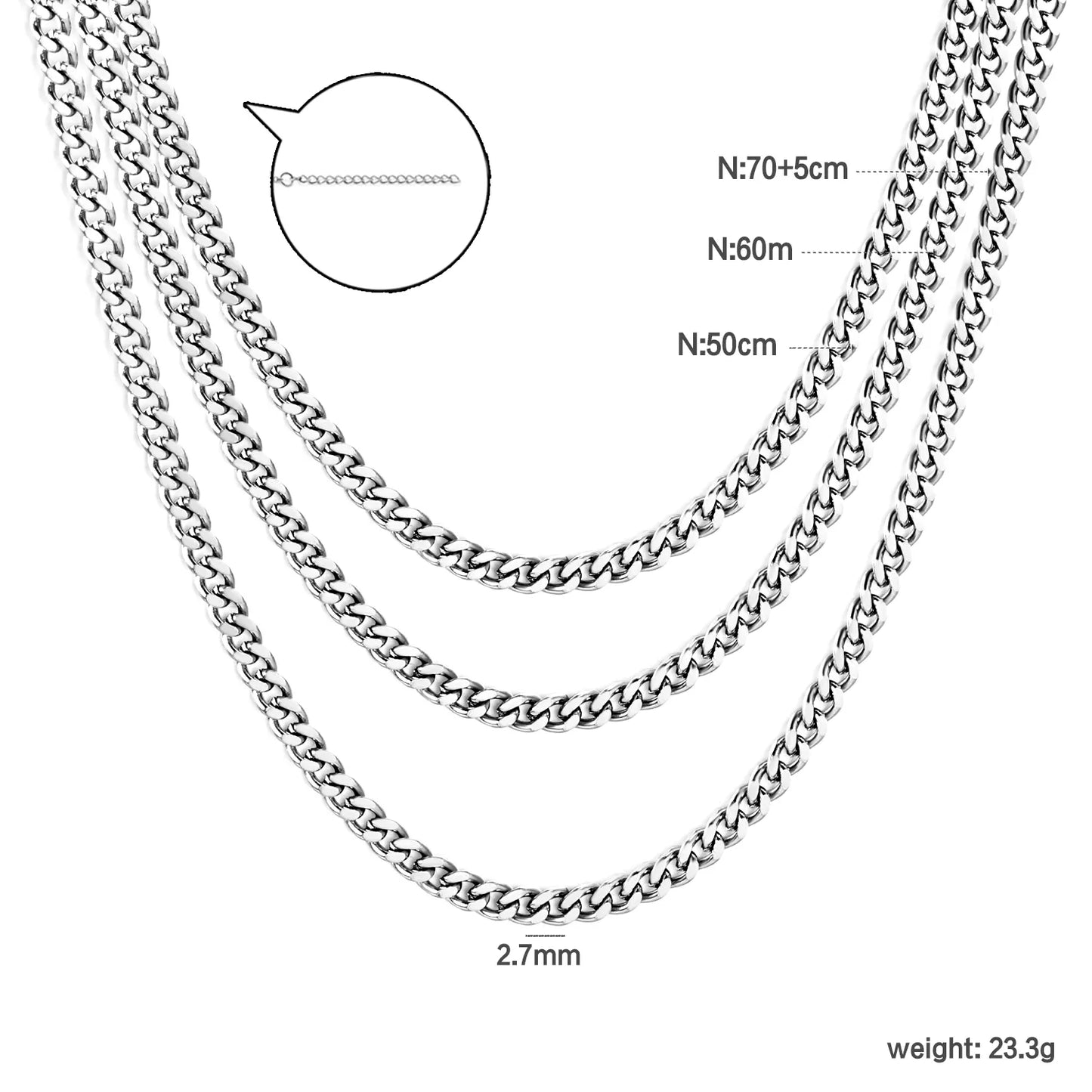 ✨ 18k gold plated Extended layering Width2.7mm Stainless Steel Chain Necklace Wholesale (MOQ 12+) | Durable Jewelry Chains 🌍 | Box/Cable/Rope/Franco Links