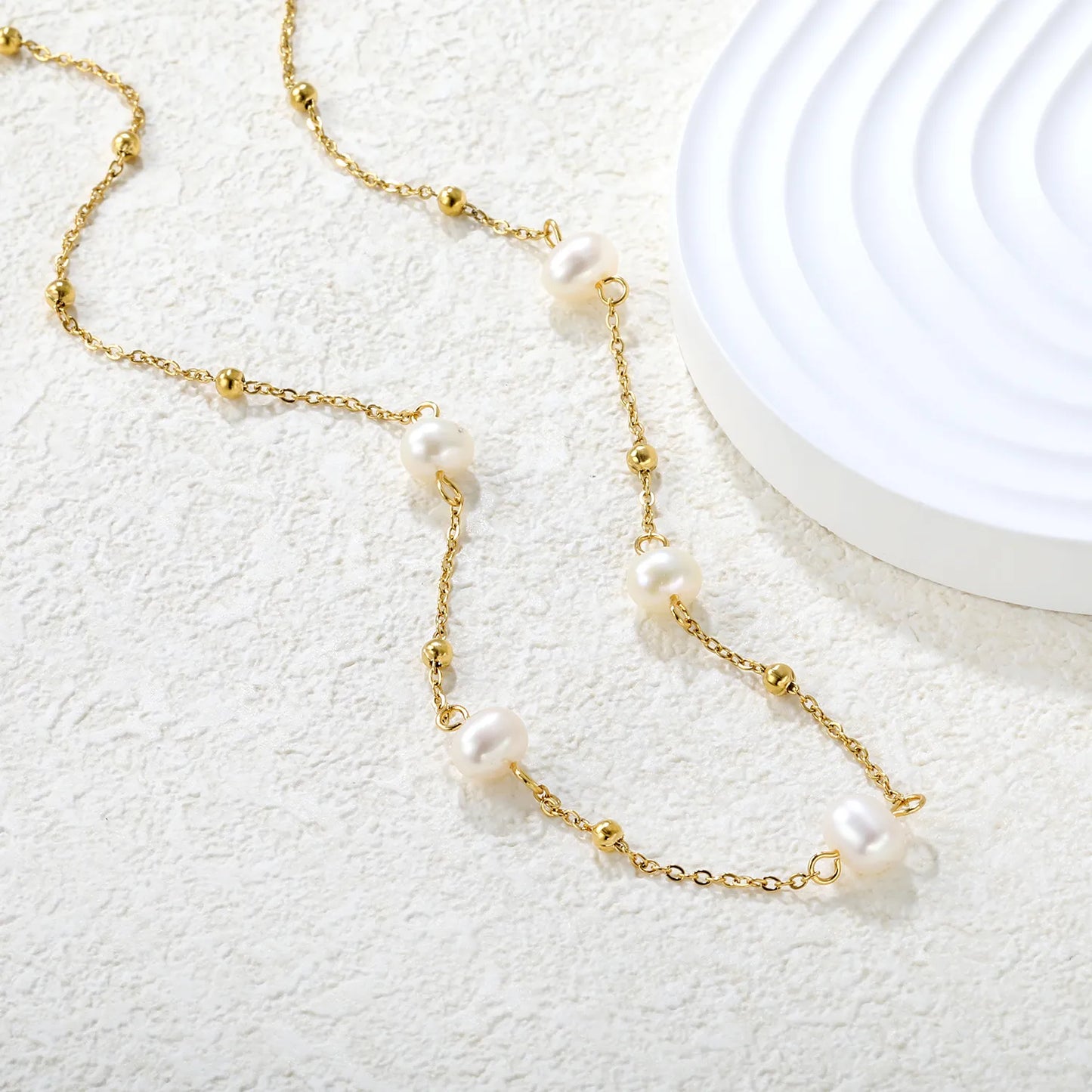 ✨ Wholesale Pearl Necklace Set | 5-8mm Freshwater Pearls | Gold Chain + Cross Charm