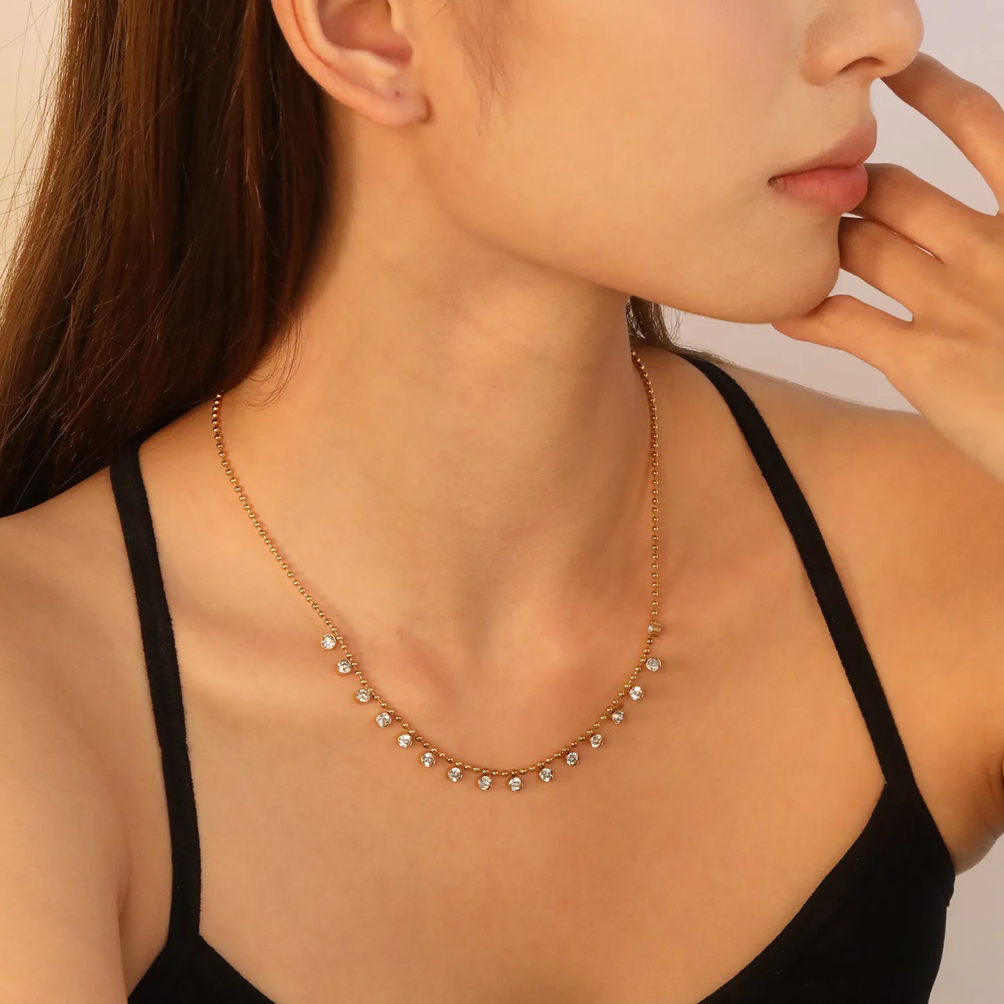 ✨💎 Wholesale 4mm Diamond Circle Necklace | 16-Piece Chain | Gold Stainless Steel