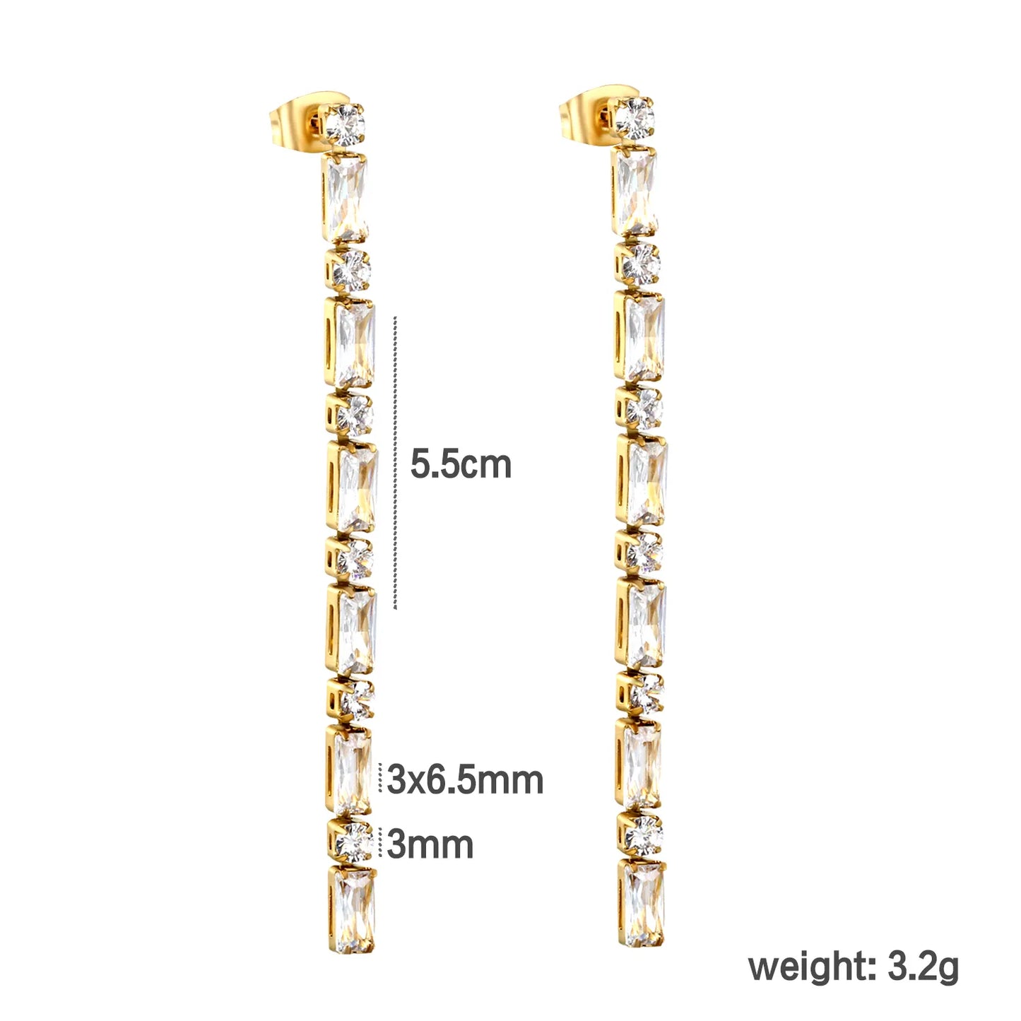 Wholesal 18k gold plated White Zircon Stainless Steel Hypoallergenic Drop Earrings – Bulk Wholesale (12+ Pairs) 🌍 EU/US Supplier Trendy & Durable