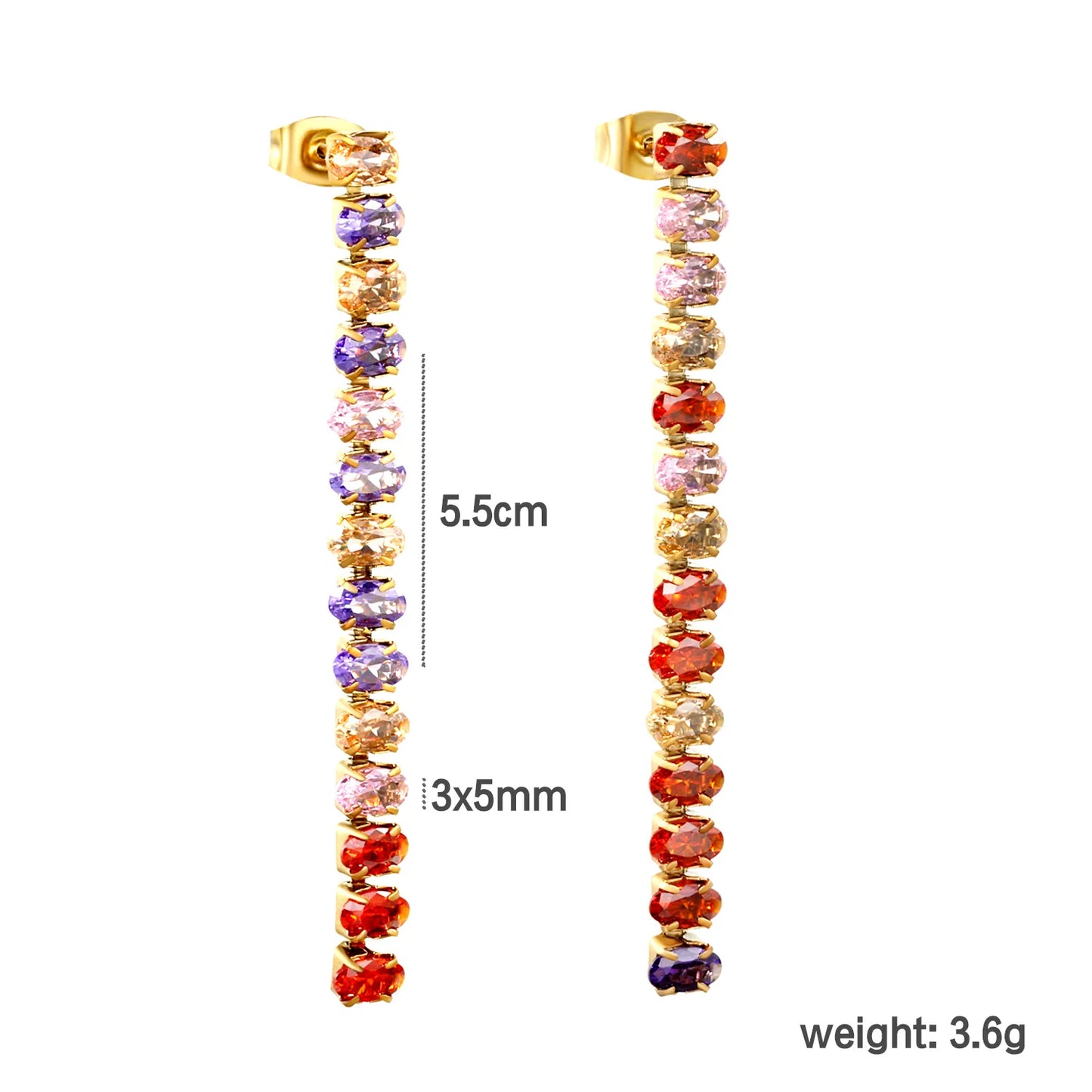 Wholesale 5.5cmX3x5mm White Zircon&Rainbow Zircon Stainless Steel Hypoallergenic Drop Earrings – Bulk Wholesale (12+ Pairs) 🌍 EU/US Supplier Trendy & Durable