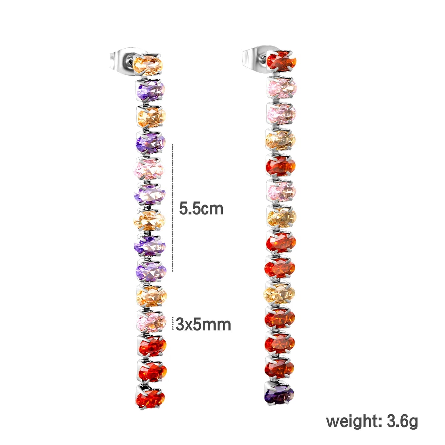 Wholesale 5.5cmX3x5mm White Zircon&Rainbow Zircon Stainless Steel Hypoallergenic Drop Earrings – Bulk Wholesale (12+ Pairs) 🌍 EU/US Supplier Trendy & Durable