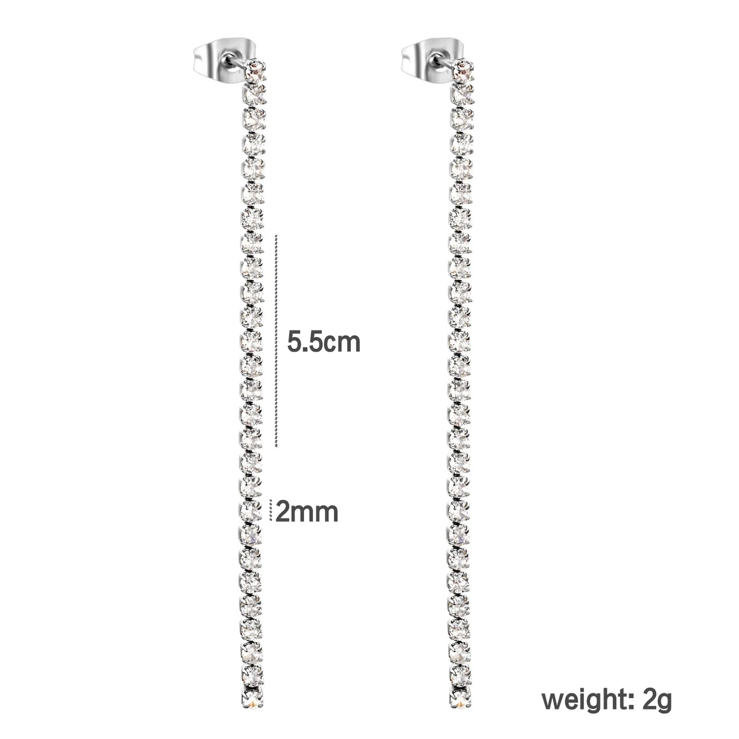 Wholesale 5.5cmX2mm/3mm/4mm White Zircon&Rainbow Zircon Stainless Steel Hypoallergenic Drop Earrings – Bulk Wholesale (12+ Pairs) 🌍 EU/US Supplier Trendy & Durable