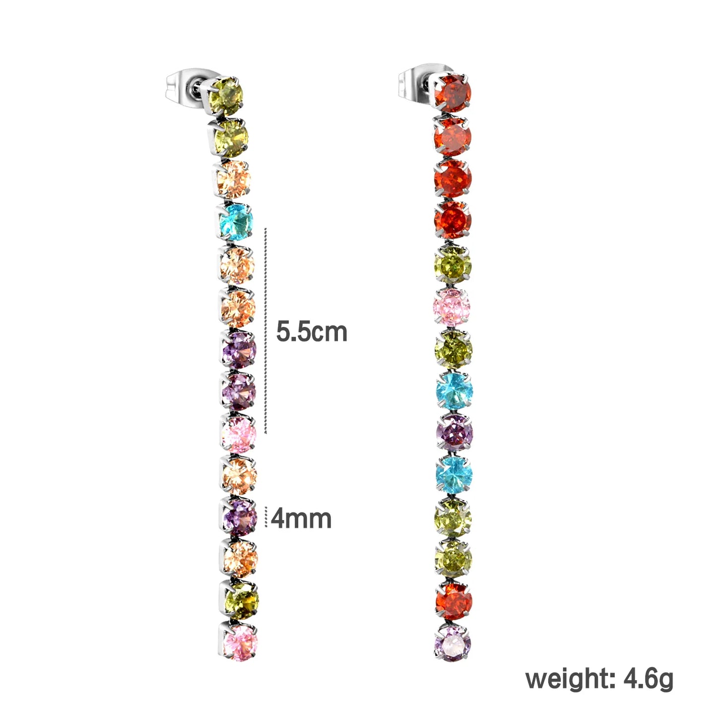 Wholesale 5.5cmX2mm/3mm/4mm White Zircon&Rainbow Zircon Stainless Steel Hypoallergenic Drop Earrings – Bulk Wholesale (12+ Pairs) 🌍 EU/US Supplier Trendy & Durable