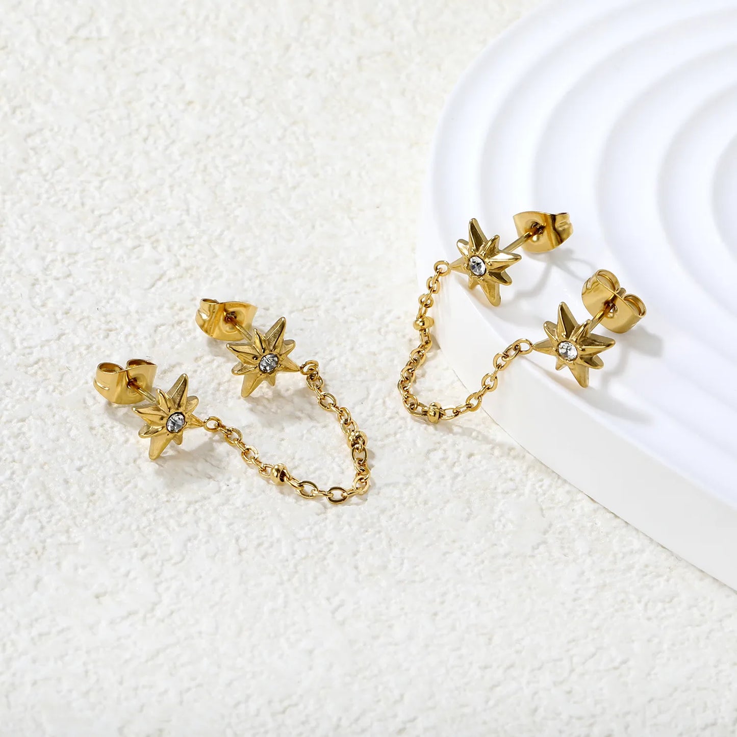 Wholesale 4mm Round + 4x6mm Teardrop Earrings & 9mm Double-Pin Star Earrings | 8-Point White Diamonds | Gold