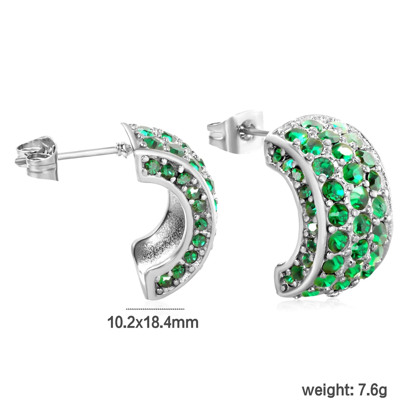 Wholesale C-Shape Earrings 10.2x18.4mm&Gold Vine Ear Cuffs 24.4x21.4mm Boho U-Cuff White/Emerald Stones | Stainless Steel/Gold | Hypoallergenic