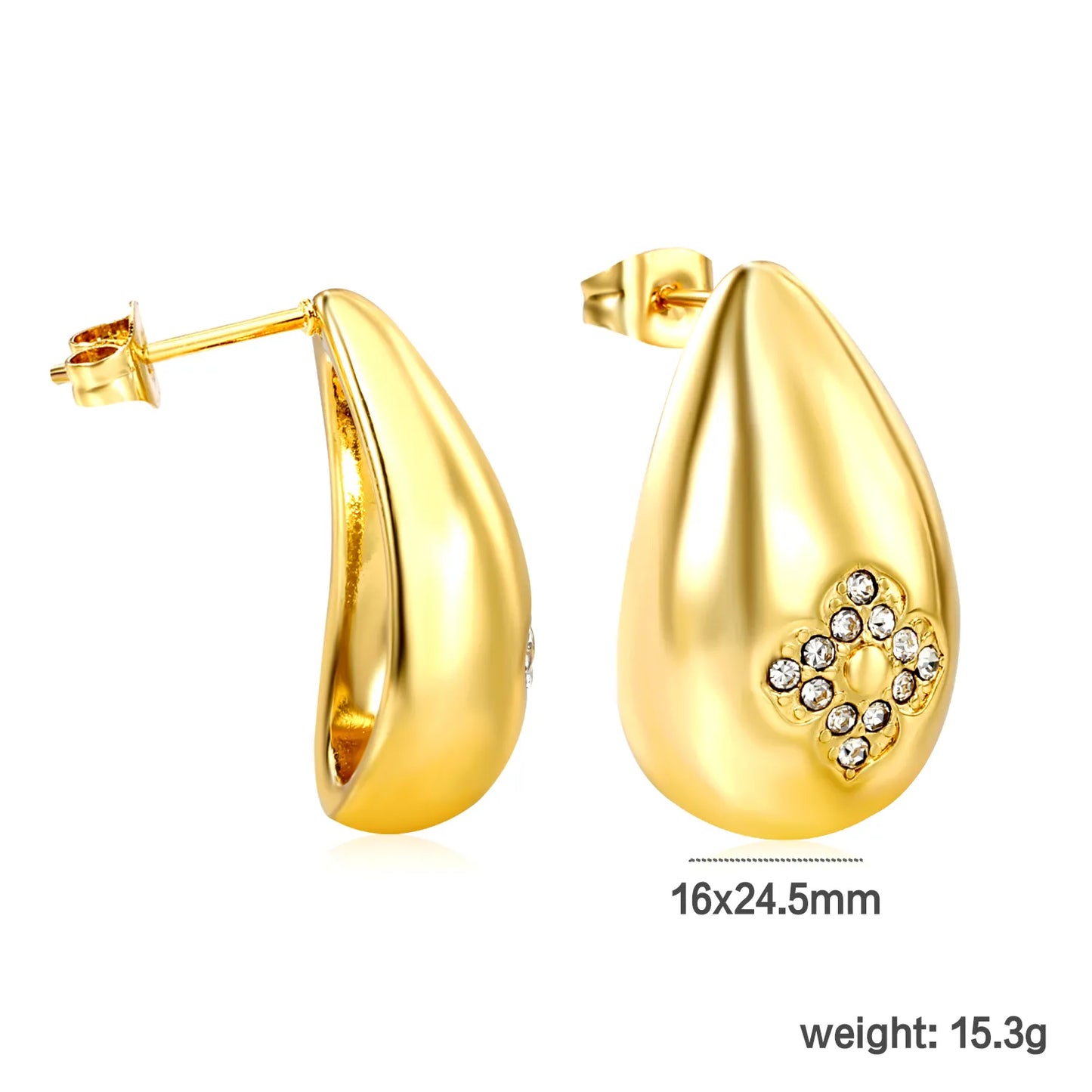 18k gold Droplet-shaped Stainless Steel Hypoallergenic Stud Earrings – Bulk Wholesale (12+ Pairs) 🌍 EU/US Supplier Trendy & Durable