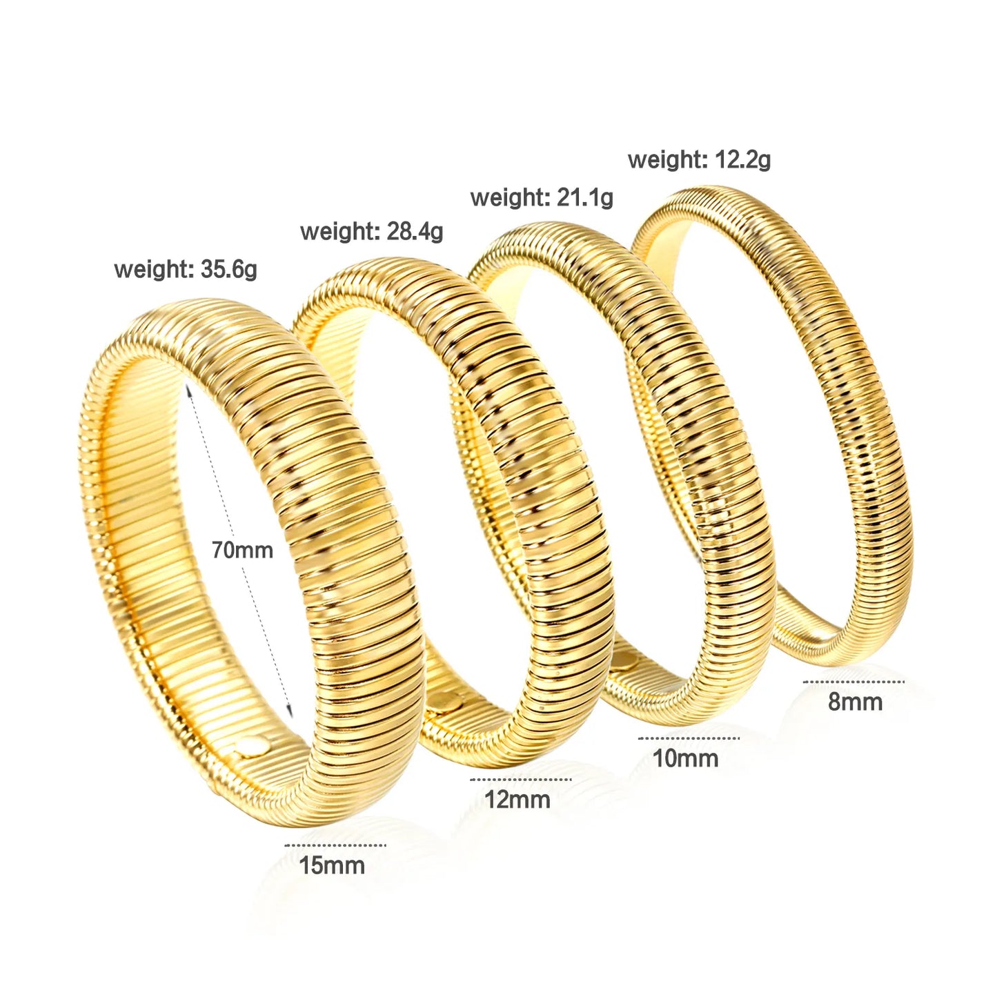 ✨ 18K Gold PVD Bangle Bracelet With Four Width Size Wholesale (MOQ 12+) | Stainless Steel 🌍 | Hypoallergenic Cuff & Chain Bangles