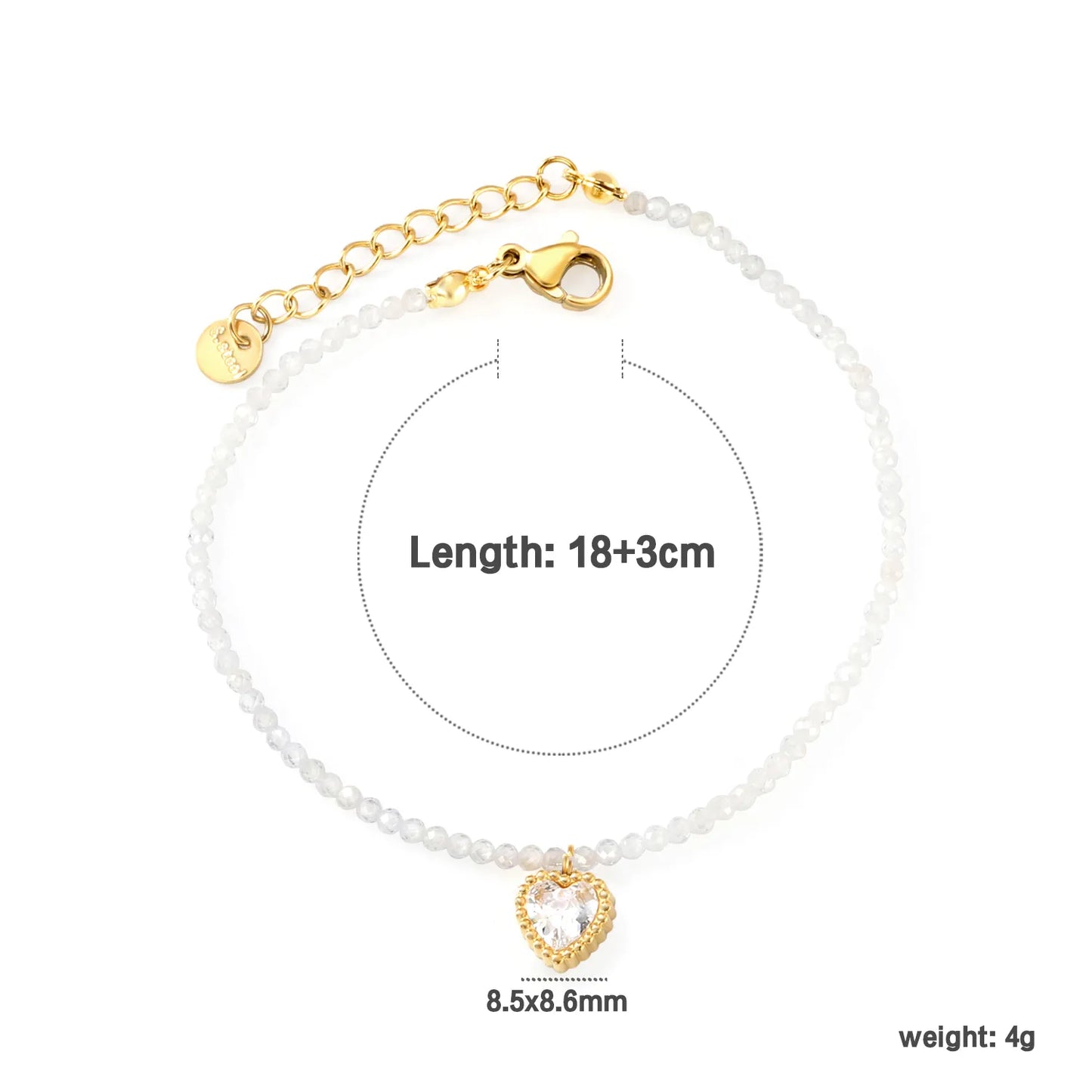 ✨ 18K Gold Plated 17-18+3cm Love Shape Zircon Bracelet Wholesale (MOQ 12+) | Stainless Steel Hypoallergenic 🌍 | Dainty Chain & Charm Bracelets