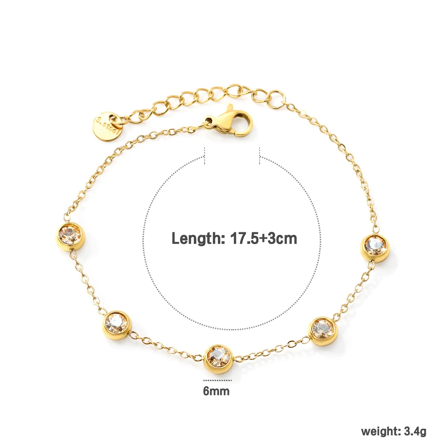 ✨ 16+3cm-20+3cm 18K Gold Plated Zircon Bracelet Wholesale (MOQ 12+) | Stainless Steel Hypoallergenic 🌍 | Dainty Chain & Charm Bracelets