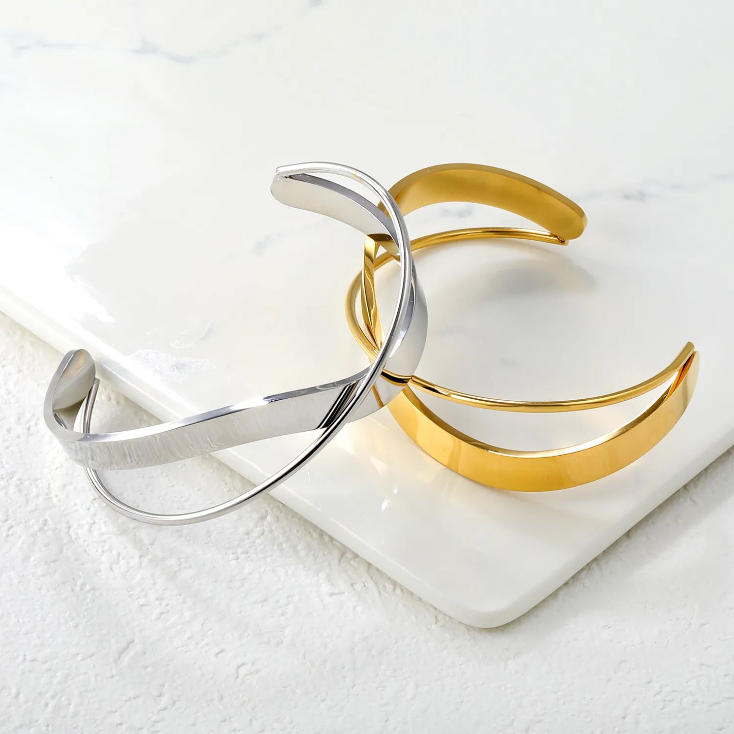 ✨ 18K Gold PVD & Silver Tone Bangle Bracelet Wholesale (MOQ 12+) | Stainless Steel 🌍 | Hypoallergenic Cuff & Chain Bangles