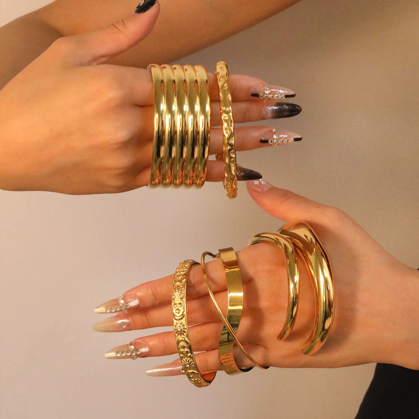 ✨ 18K Gold PVD & Silver Tone Bangle Bracelet Wholesale (MOQ 12+) | Stainless Steel 🌍 | Hypoallergenic Cuff & Chain Bangles