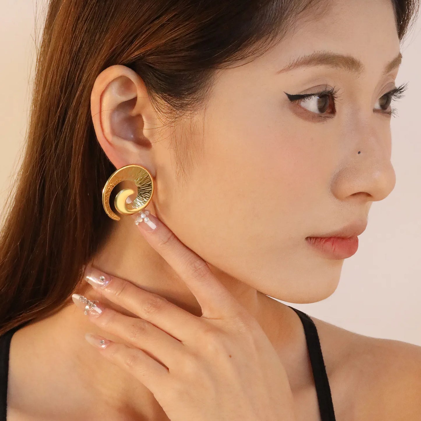 ✨ Wholesale 30x32mm Spiral Horn Studs | Gold Stainless Steel | Statement Earrings