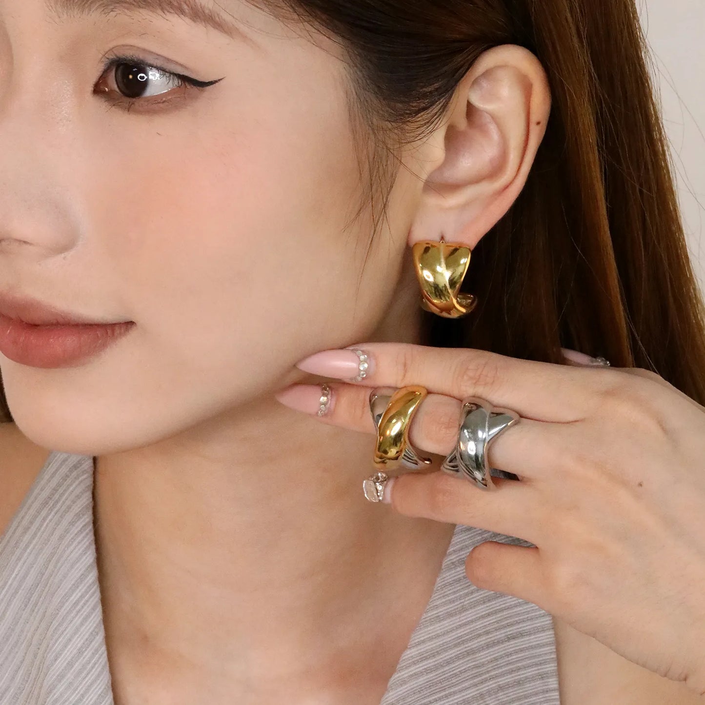 ✨ Wholesale Stainless Steel X Design Stud Earrings | 16.2x23mm Modern Geometric, Gold Silver Two-Tone, Hypoallergenic Ear Jewelry Bulk